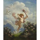 PLATHNER, Hermann: Glücklicher Putto in sonniger Landschaft.Öl/Leinwand, rechts unten signiert,