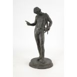 Dionysos (sog. "Narziss").Bronze patiniert, runde Bronze-Plinthe mit Bezeichnung "E. Mels / S.