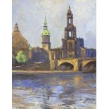 THAMM, Adolf: Dresden - Hofkirche und Schloss.Öl/Malkarton, links unten signiert. 46 x 36 cm,