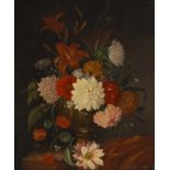 PIELER, Franz Xaver: Blumenstillleben.Öl/Holz, links unten signiert, verso auf Etikett des Gemälde-