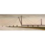 ADLER, Norbert: "Kniebrücke im Beu".Tempera/Sand/Hartfaser, links unten monogrammiert/datiert: (19)