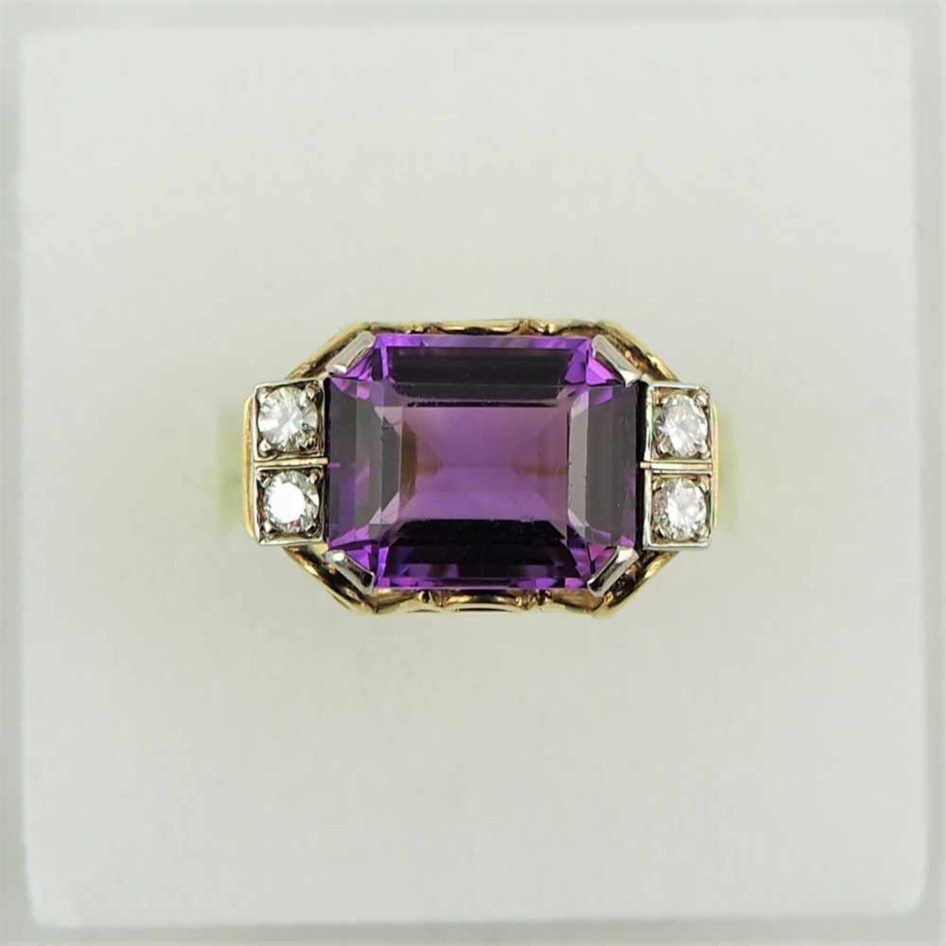 14 kt Gold Damenring mit Brillant und Amethyst4 Diamanten ges. ca. 0,25 ct, 585er Goldstempel auf - Bild 3 aus 5