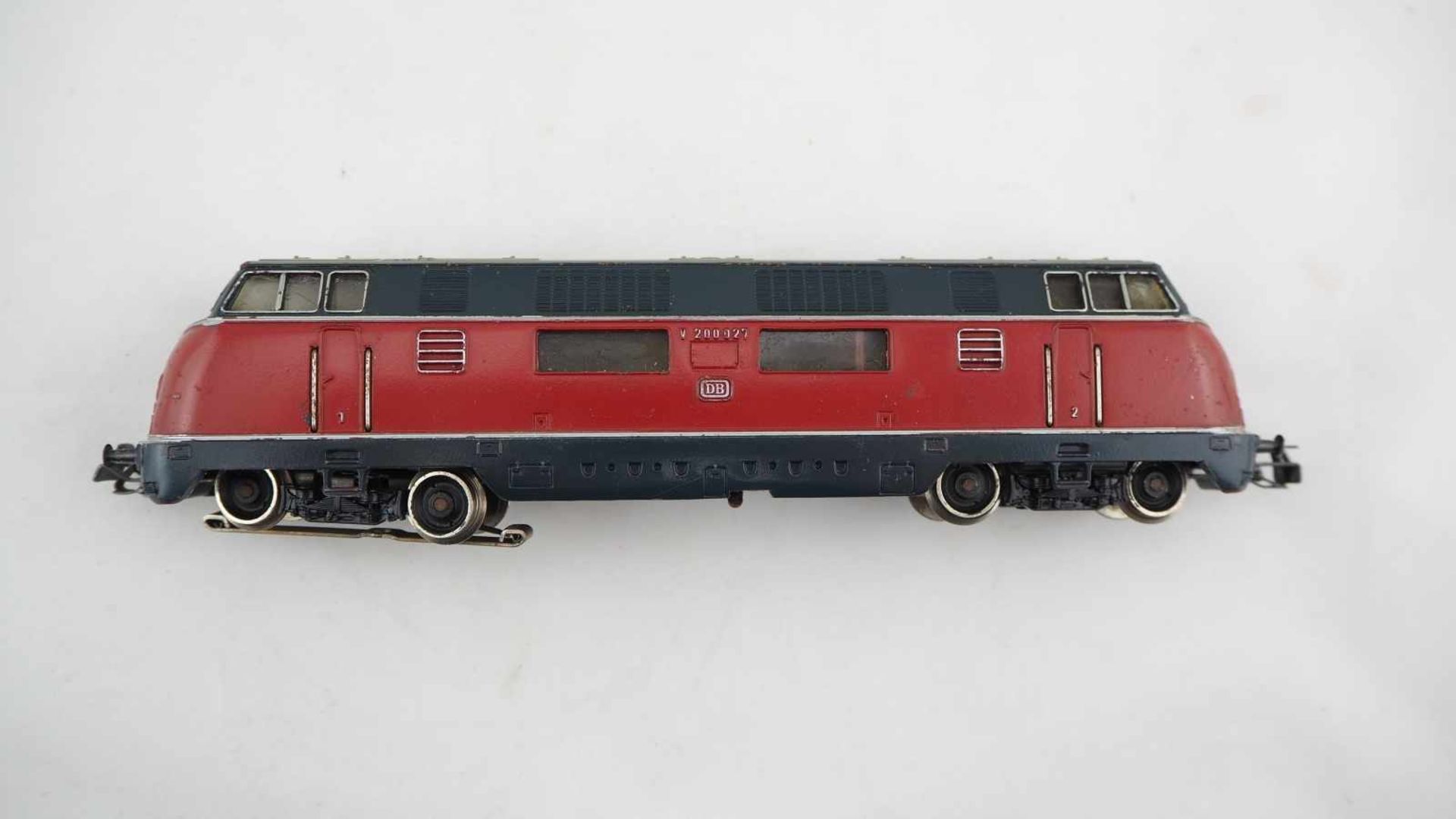 Konvolut Märklin Eisenbahn1x Diesellokomotive Nr.3921 rot/schwarz, OVP1x Tiefladewagen mit - Bild 2 aus 6