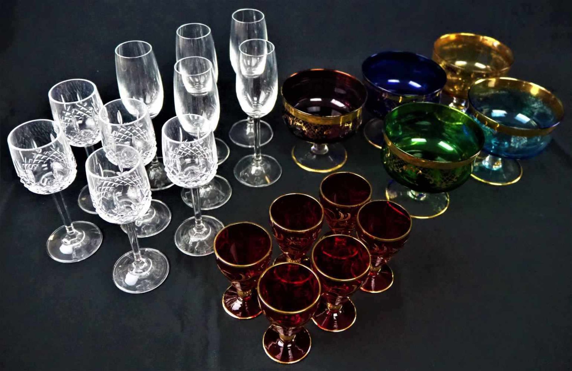 Konvolut Gebrauchsgläser, Likörgläser, Sektschalen, Aperitifgläser, 21 tlg.Convolute glasses,