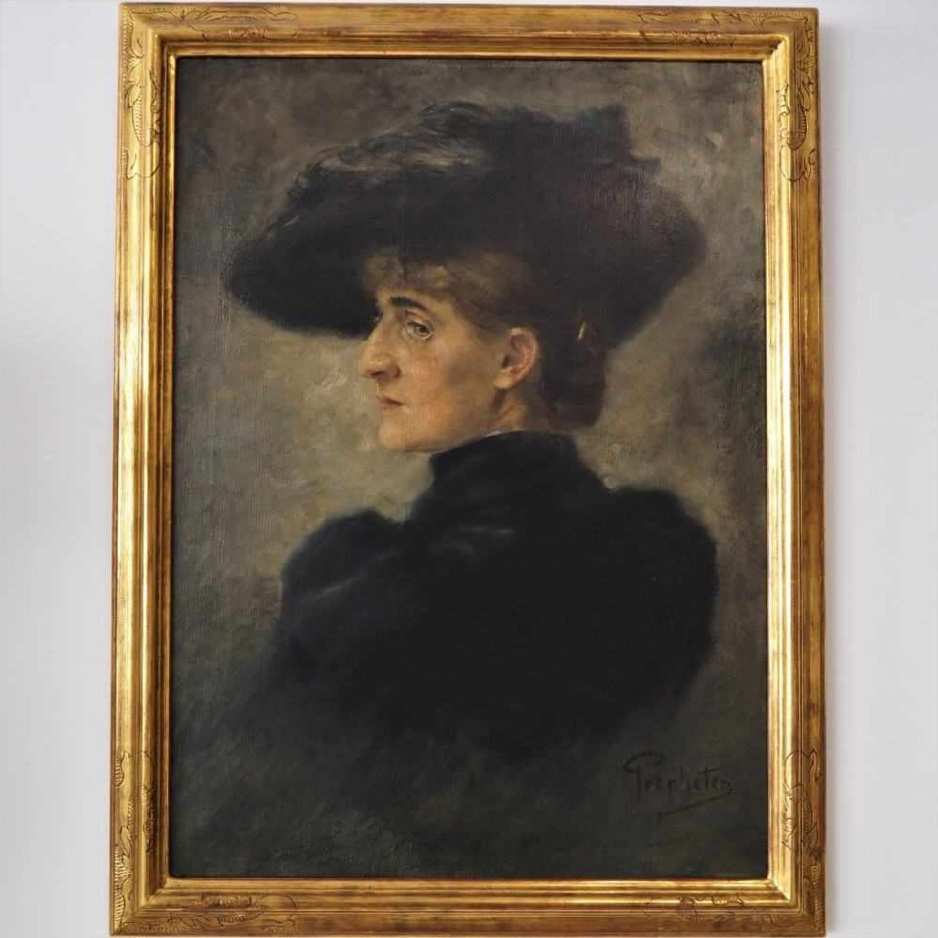 Portrait elegante Dame mit Hut - sign. PropheterÖl auf Leinwand im originalen Rahmen.Signatur "
