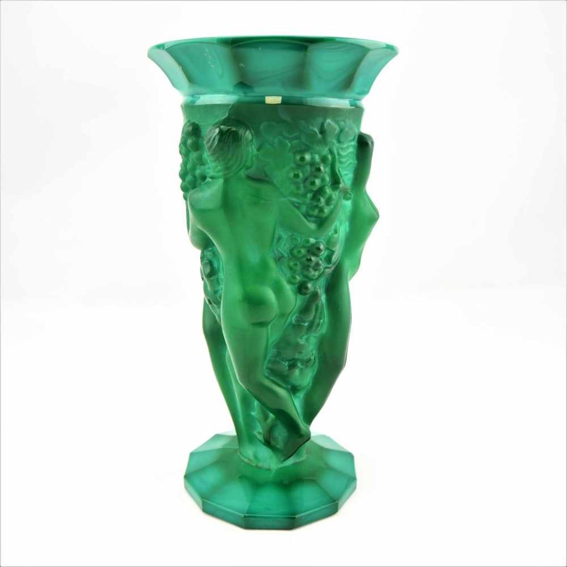 Art Deco Vase, Curt Schevogt 30er JahreMalachitglas, grün marmoriert geschliffen und poliert. - Image 3 of 3