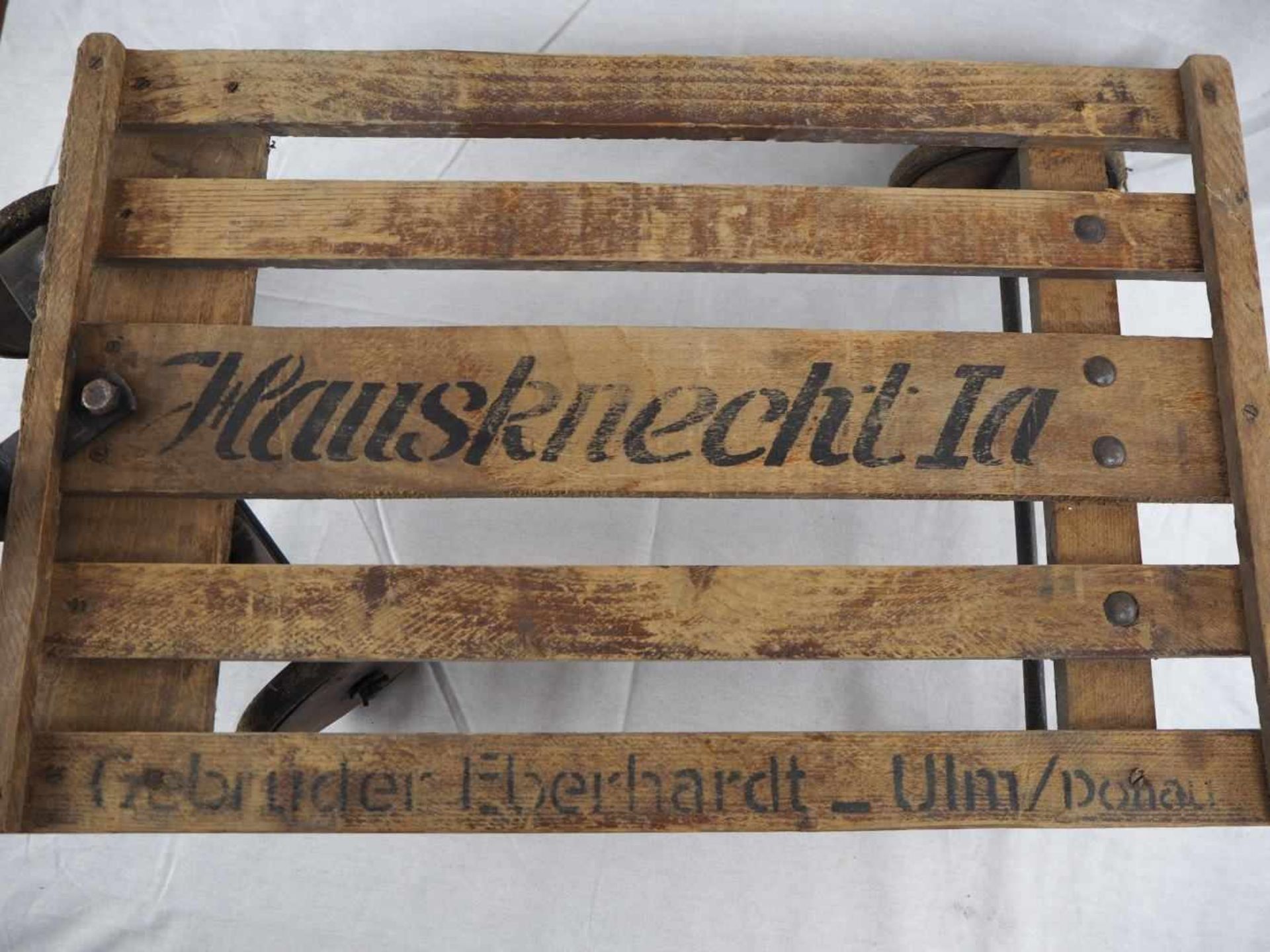 Hausknecht 1a Wagen "Gebrüder Eberhardt Ulm/Donau"Holz und Metall mit Zugdeichsel, Werbewagen der - Bild 2 aus 2