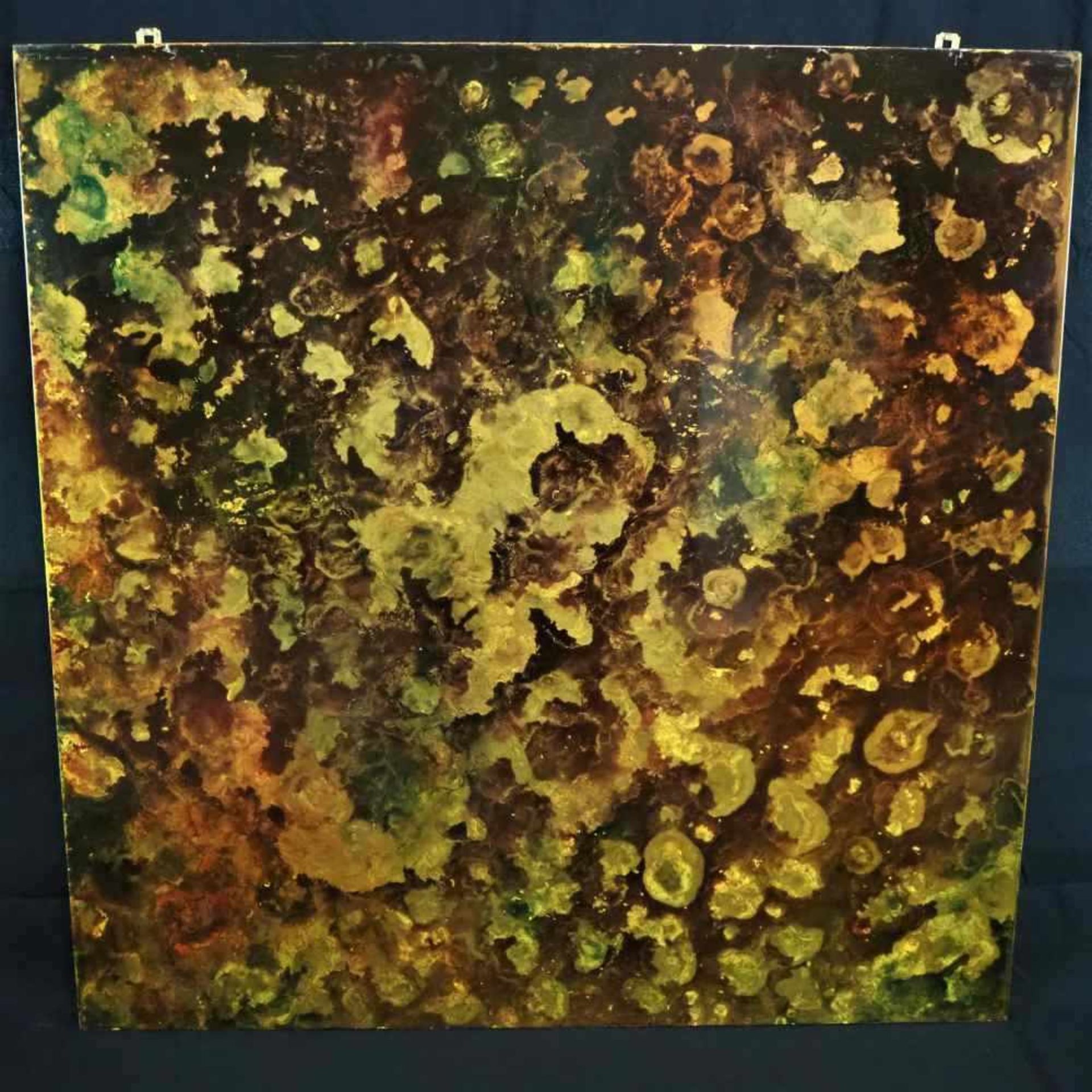 Farbkomposition, quadratisch. 3 von 6Künstler unbekannt.Öl auf Tischlerplatte mit Kreidegrund.