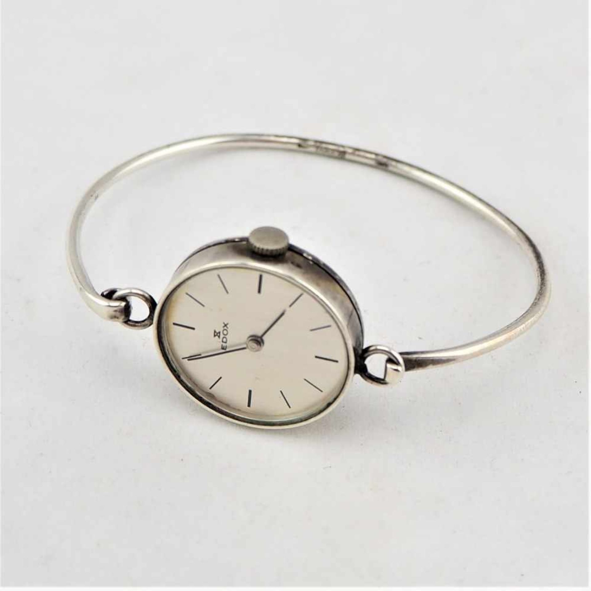 Edox Damen Spangenuhr Silber800 Silber Punze auf rückseitigem Deckel und Spangenarmband, Vintage-