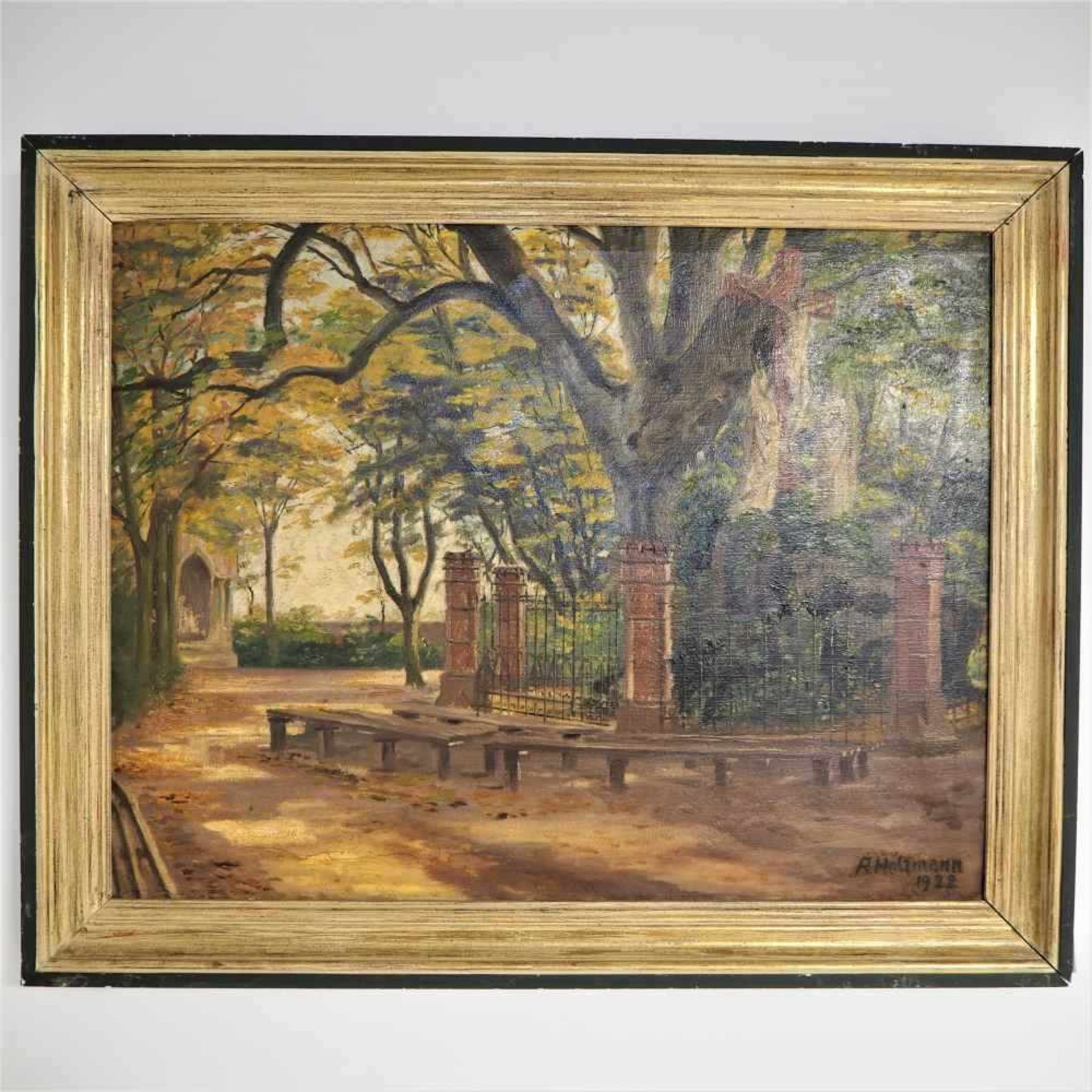 Parklandschaft, Holzmann 1922Öl auf Leinwand, signiert " A. Holzmann 1922". Riss in der oberen