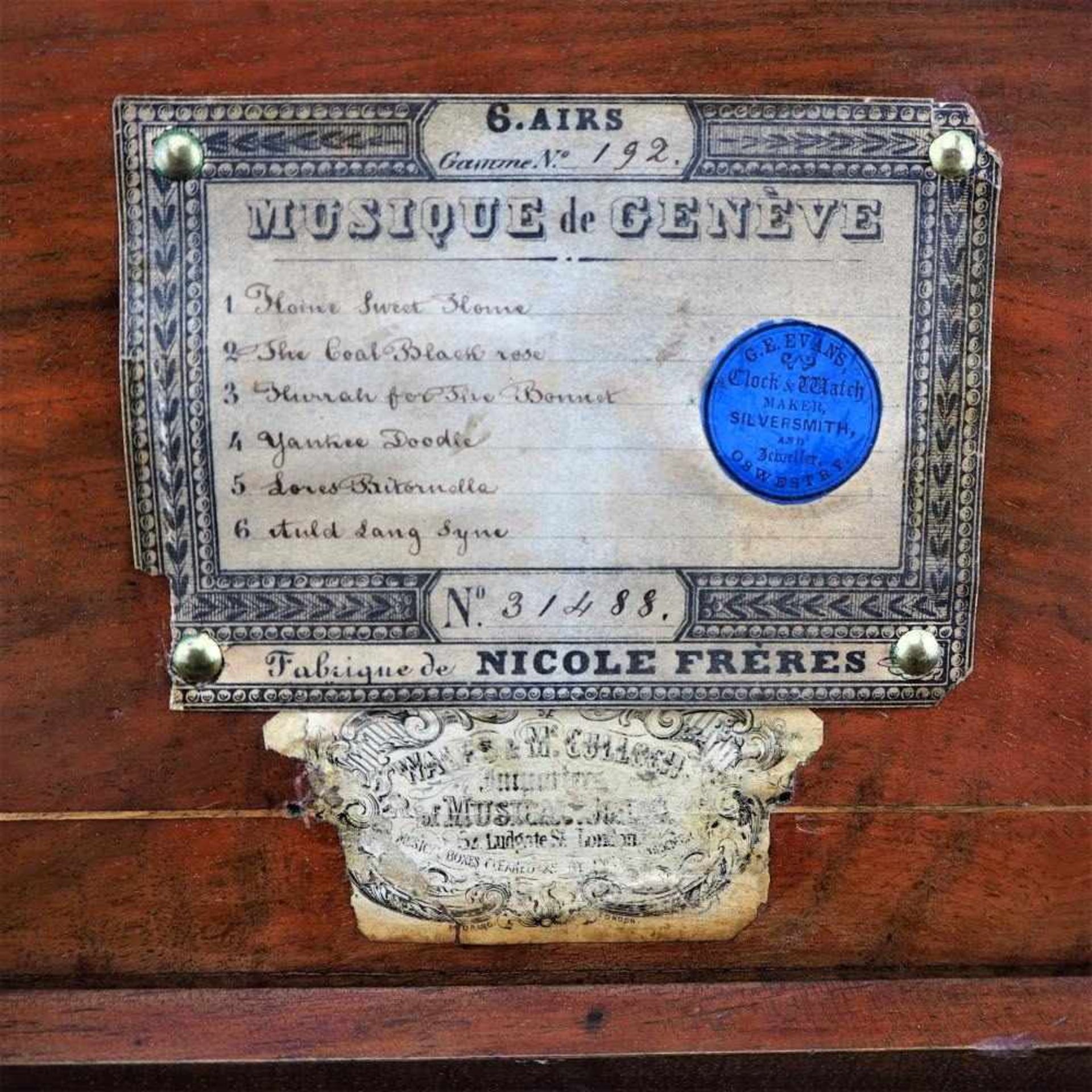 Walzendspieldose "Nicole Freres" Genf, Schweiz um 1850Spielt 6 Melodien laut originaler - Image 6 of 10