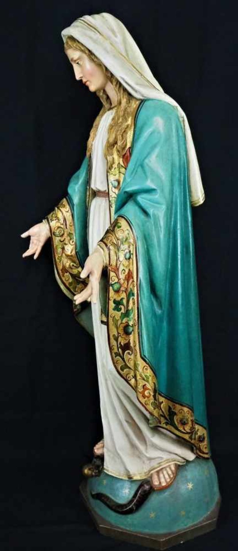 Mutter Gottes, große Madonna Empfängnis Statue, Marien Figur mit Schlange, wohl Anfang 19. Jh. - Bild 2 aus 6