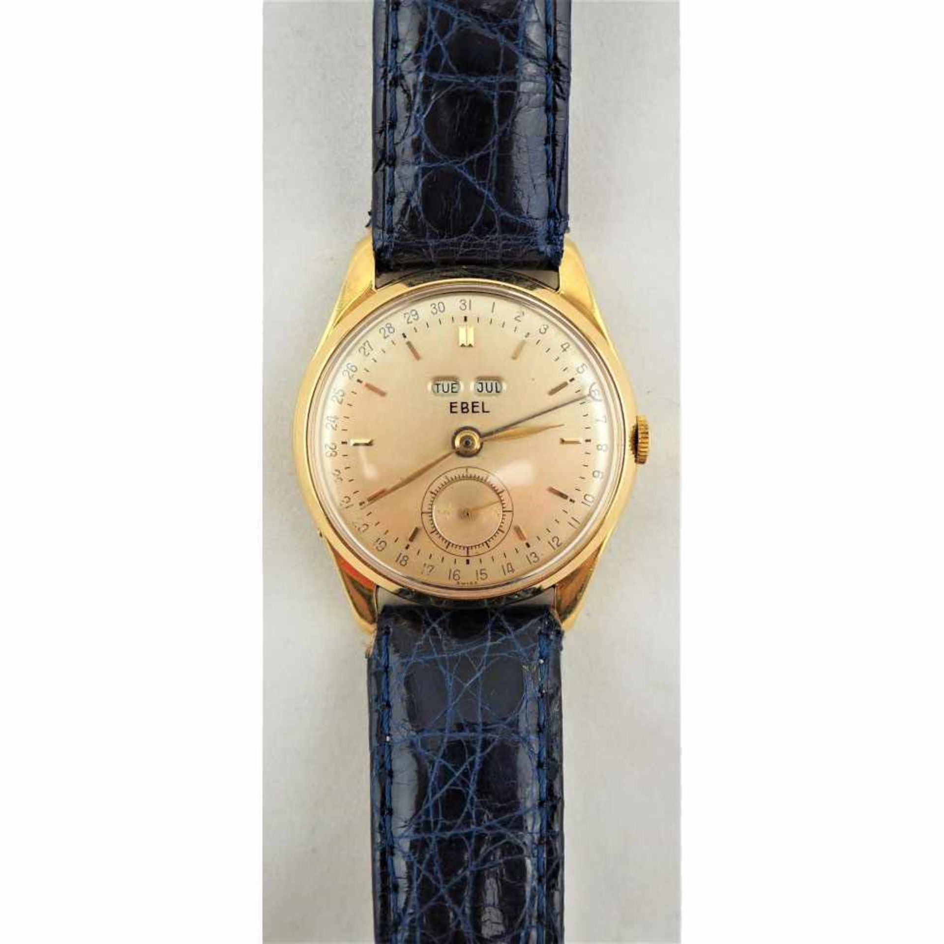 Herrenarmbanduhr "EBEL" Vollkalender, 60er JahreSeltene Armbanduhr des Schweizer Herstellers "