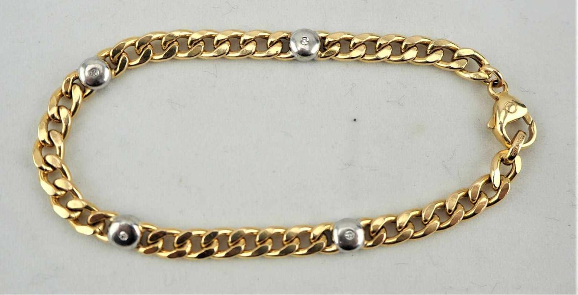 Panzerkette und Armband aus 14 kt Gold mit kleinen BrillantenKette: Länge 45cm, 5 x 0,02 ct - Bild 3 aus 3