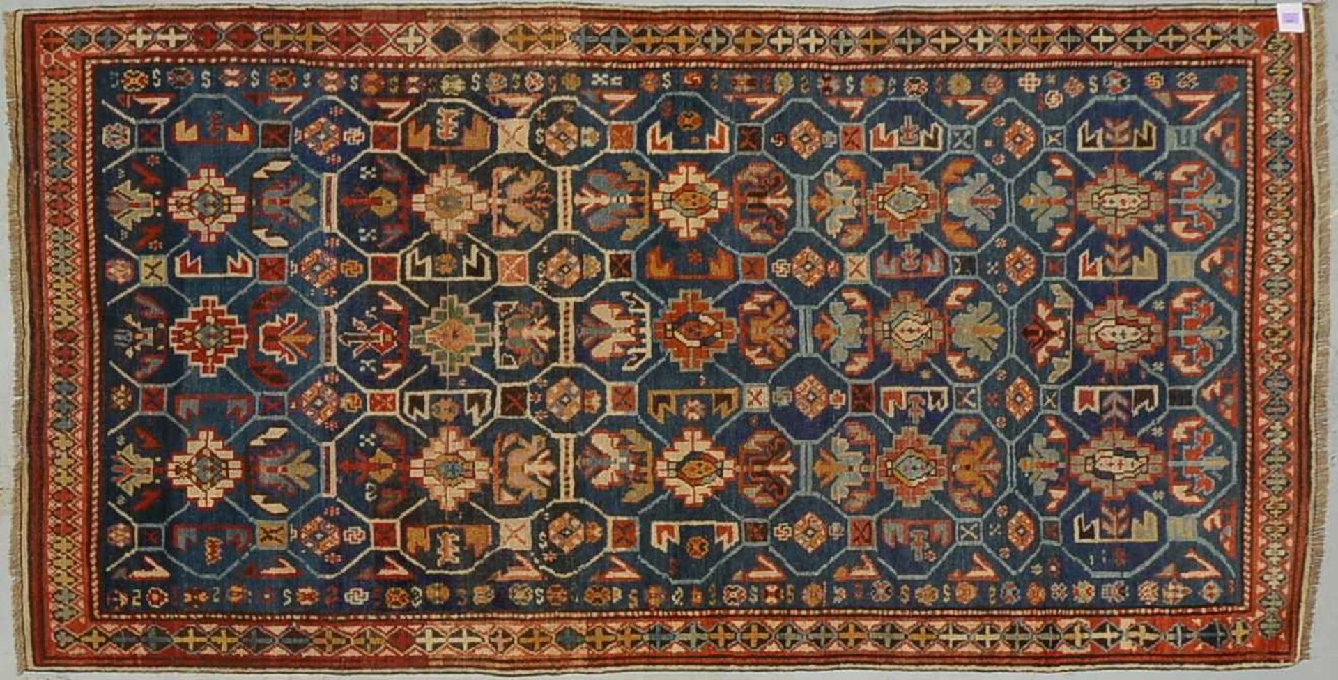 Kaukasischer Orientteppich (Sammlerstück), antik, 19. Jahrhundert, Wolle auf Wolle geknüpft,