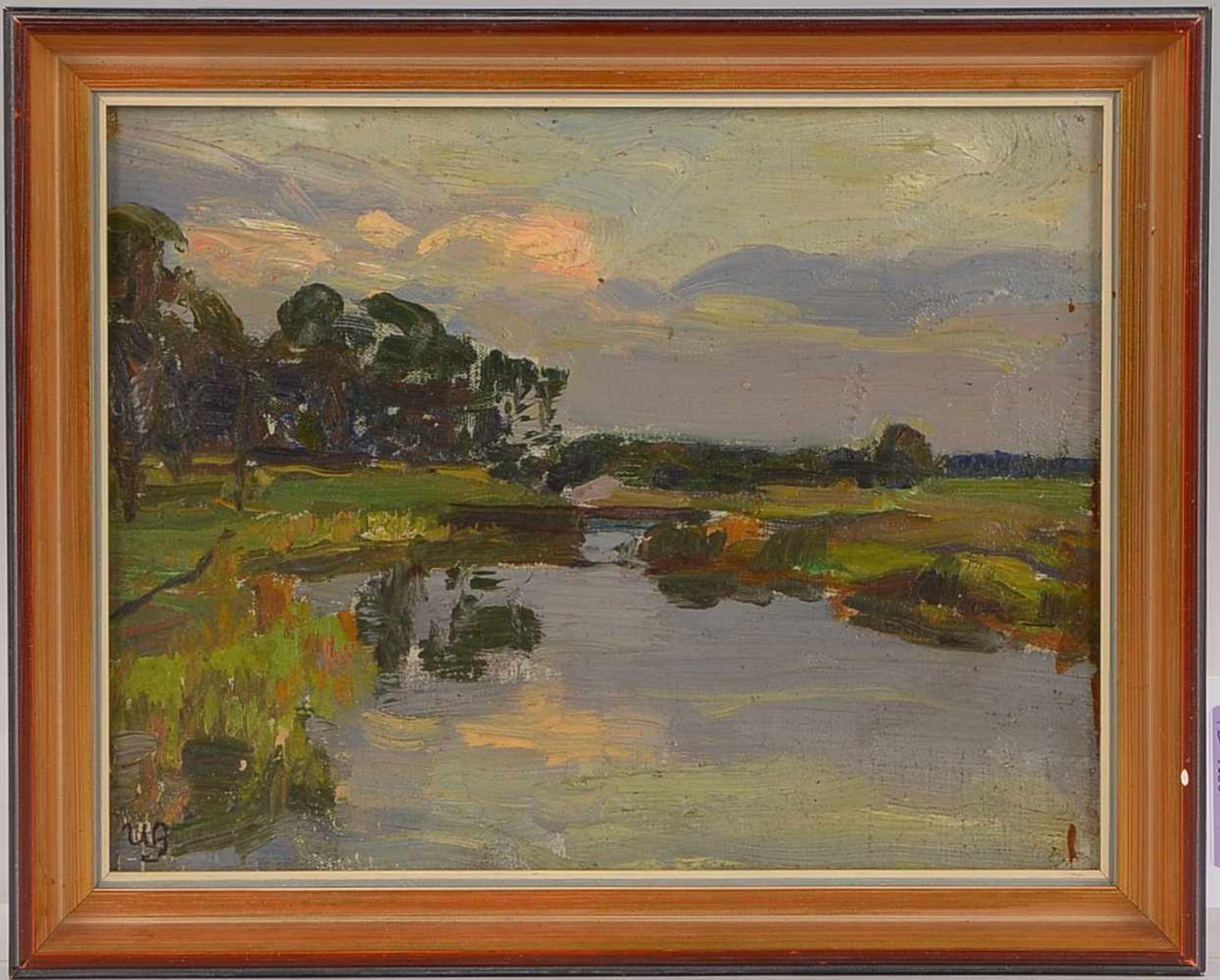 Bartsch, Wilhelm (1871 Kiel - 1953 Worpswede), 'Norddeutsche Flusslandschaft', Öl auf Leinwand/auf