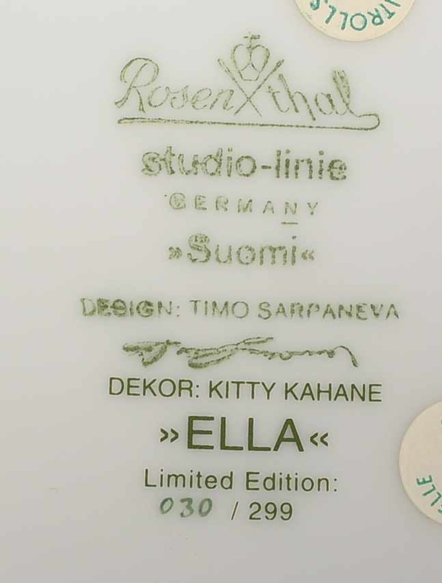 Rosenthal, Künstler-Terrine, Form 'Suomi', Dekor 'Ella', Entwurf: Kitty Kahane, Auflage-Nr. '30/ - Bild 5 aus 5