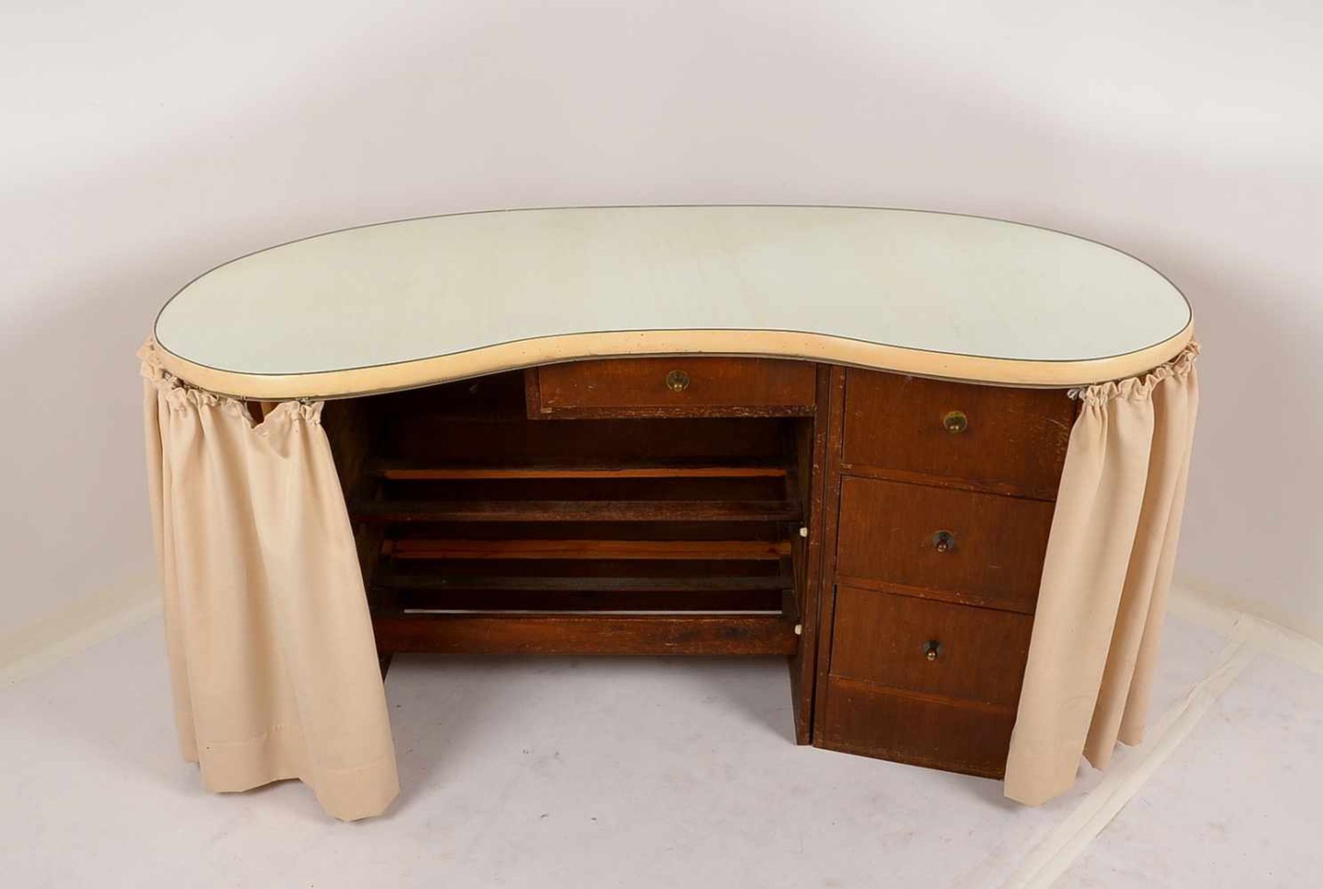 Damen-Schreibtisch/Arbeitstisch, Holz, mit ovalem geschwungenem Spiegel als Arbeitsfläche,
