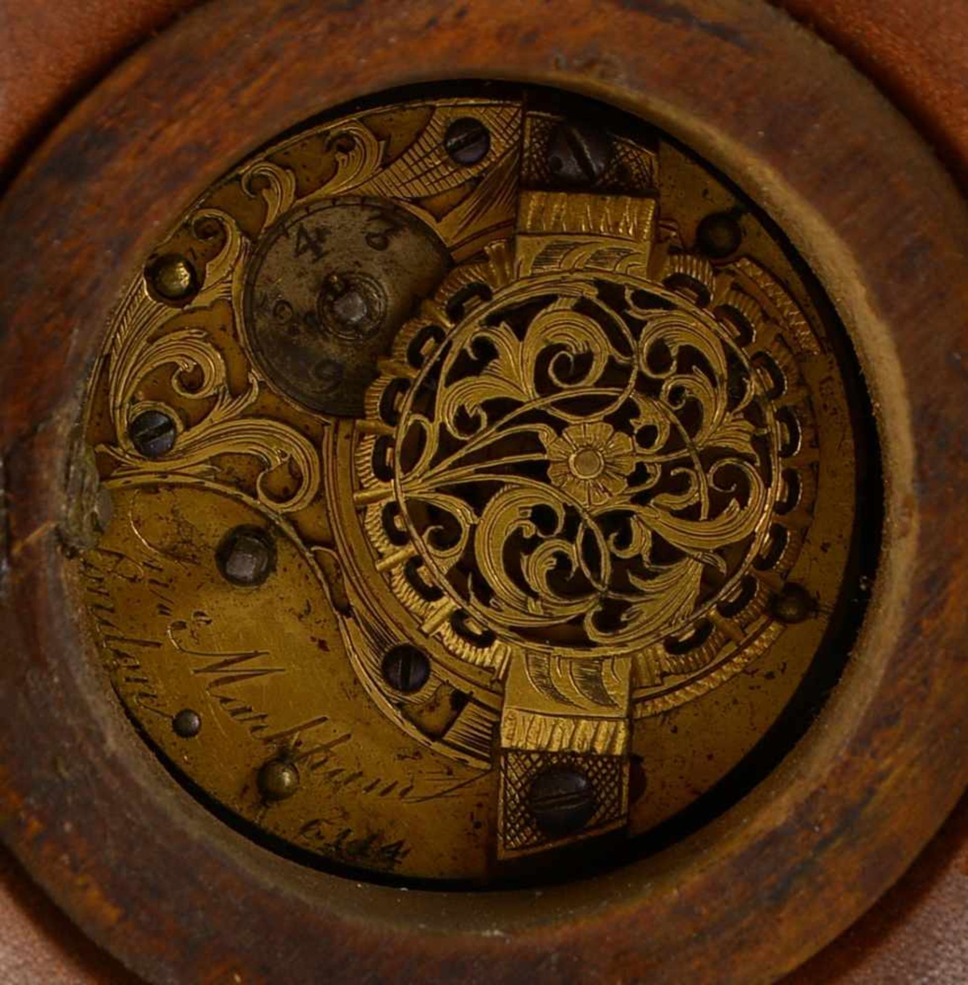 Antike Uhr, Markham Perigal/London (Mitte 18. Jahrhundert), im handgeschnitzten Eichenholz- - Bild 3 aus 3