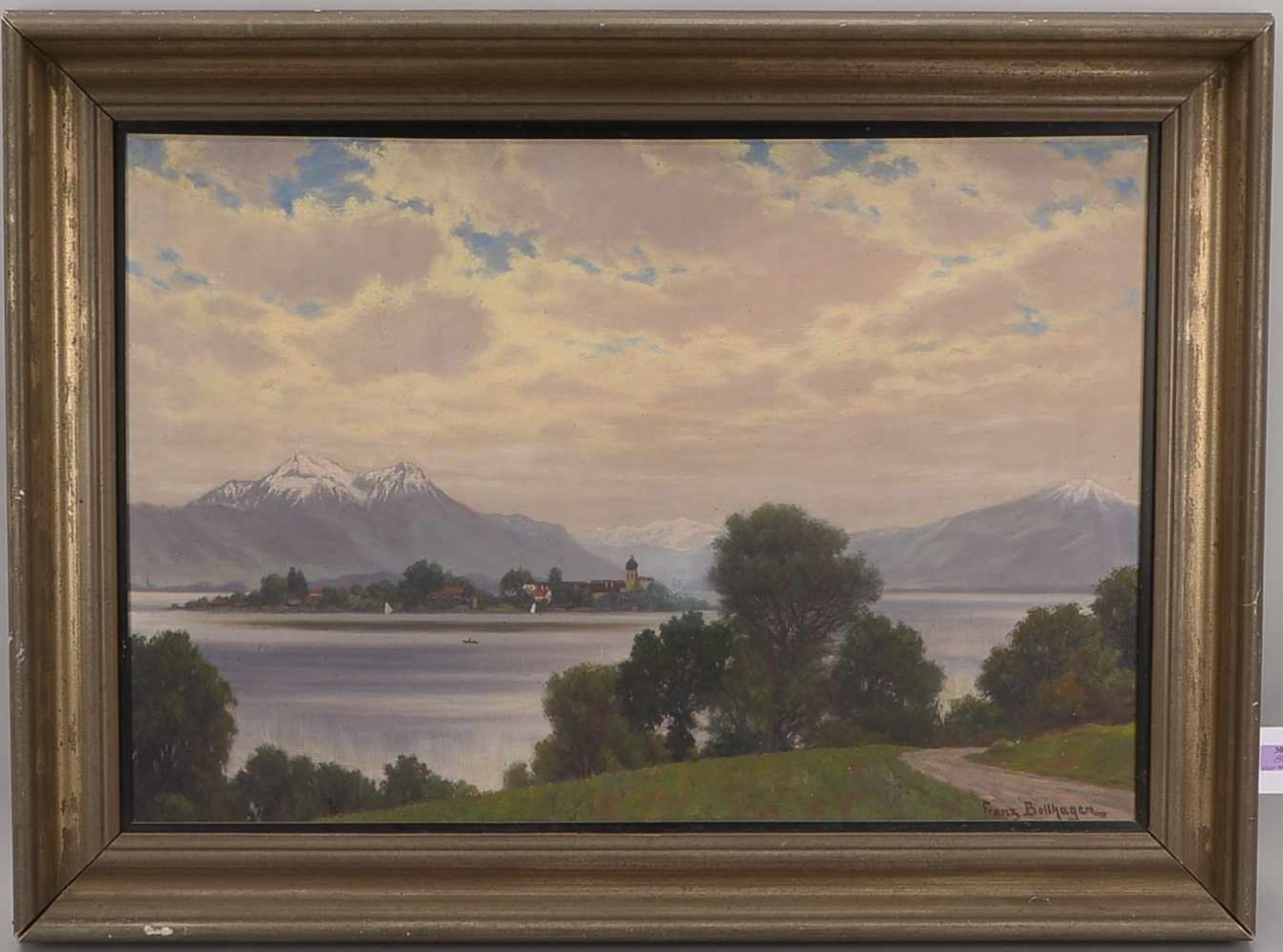 Bollhagen, Franz Wilhelm (1881 - 1971), 'Ort am Gebirgssee', Öl/Lw, unten rechts signiert;