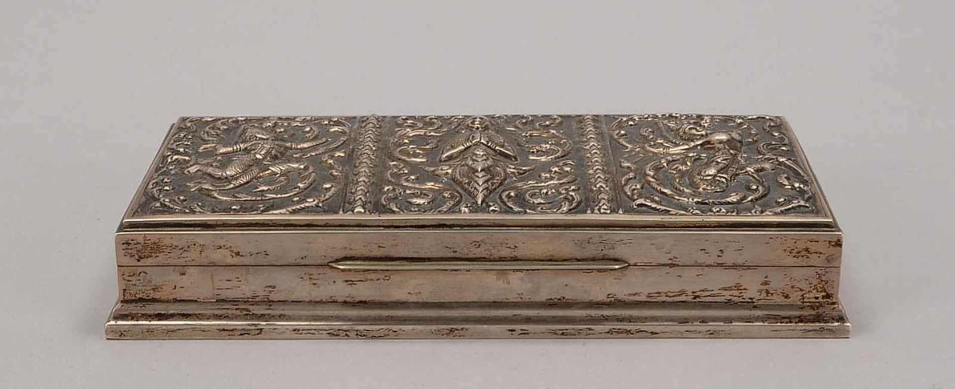 Silberkästrchen, Asien, 925 Sterling-Silber (punziert), mit Holz-Innenausstattung; Maße 21 x 11 x