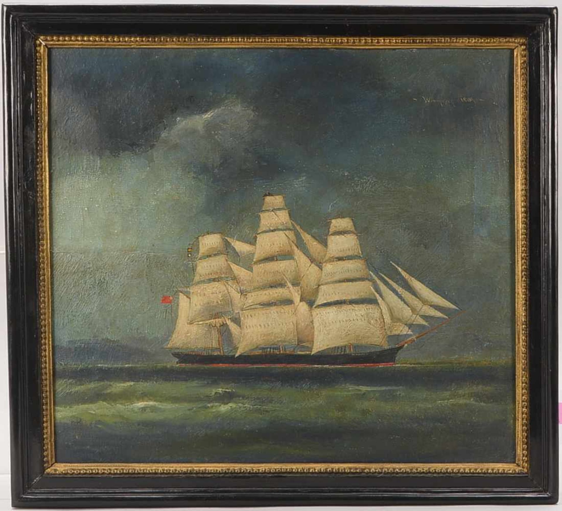 Gemälde (Kapitänsbild), 'Windhover 1869' - unter britischer/kanadischer Fahne, Öl/Lw, oben rechts