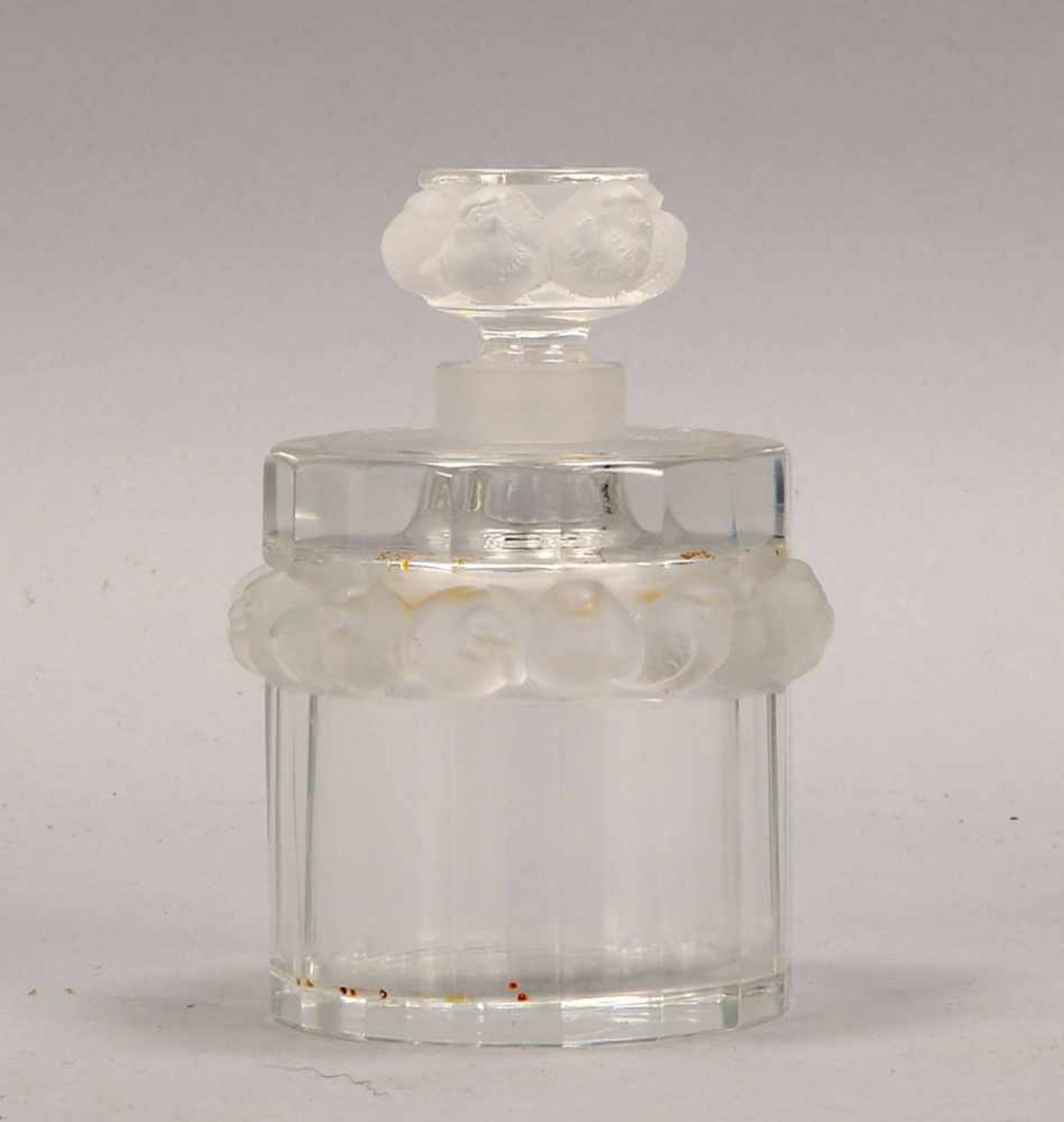 René Lalique/Wingen-sur-Moder, Flacon, 'Robinson', Kristallglas facettiert, Wandung und Stöpsel