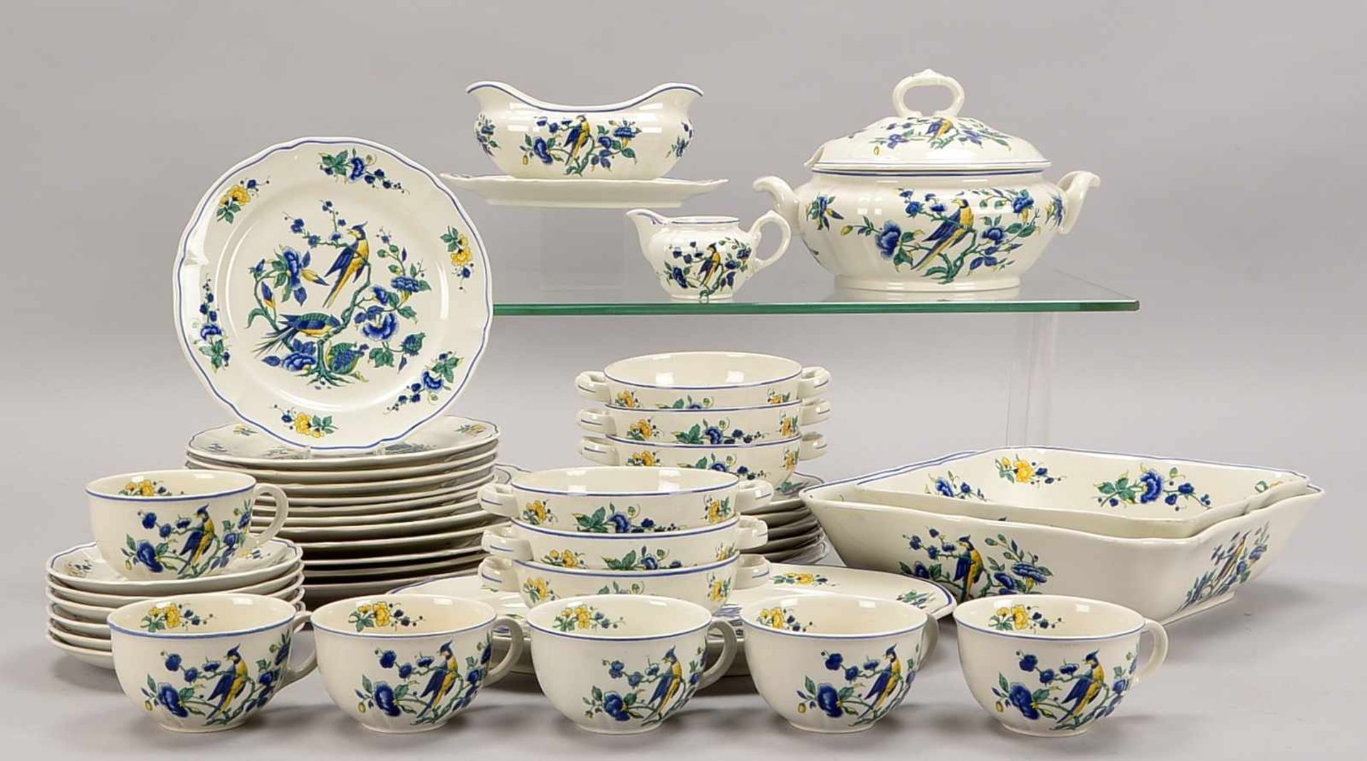 Villeroy & Boch, Porzellan-Service, Dekor 'Phoenix Blau', 42 Teile (Sahnekännchen 1x Henkel