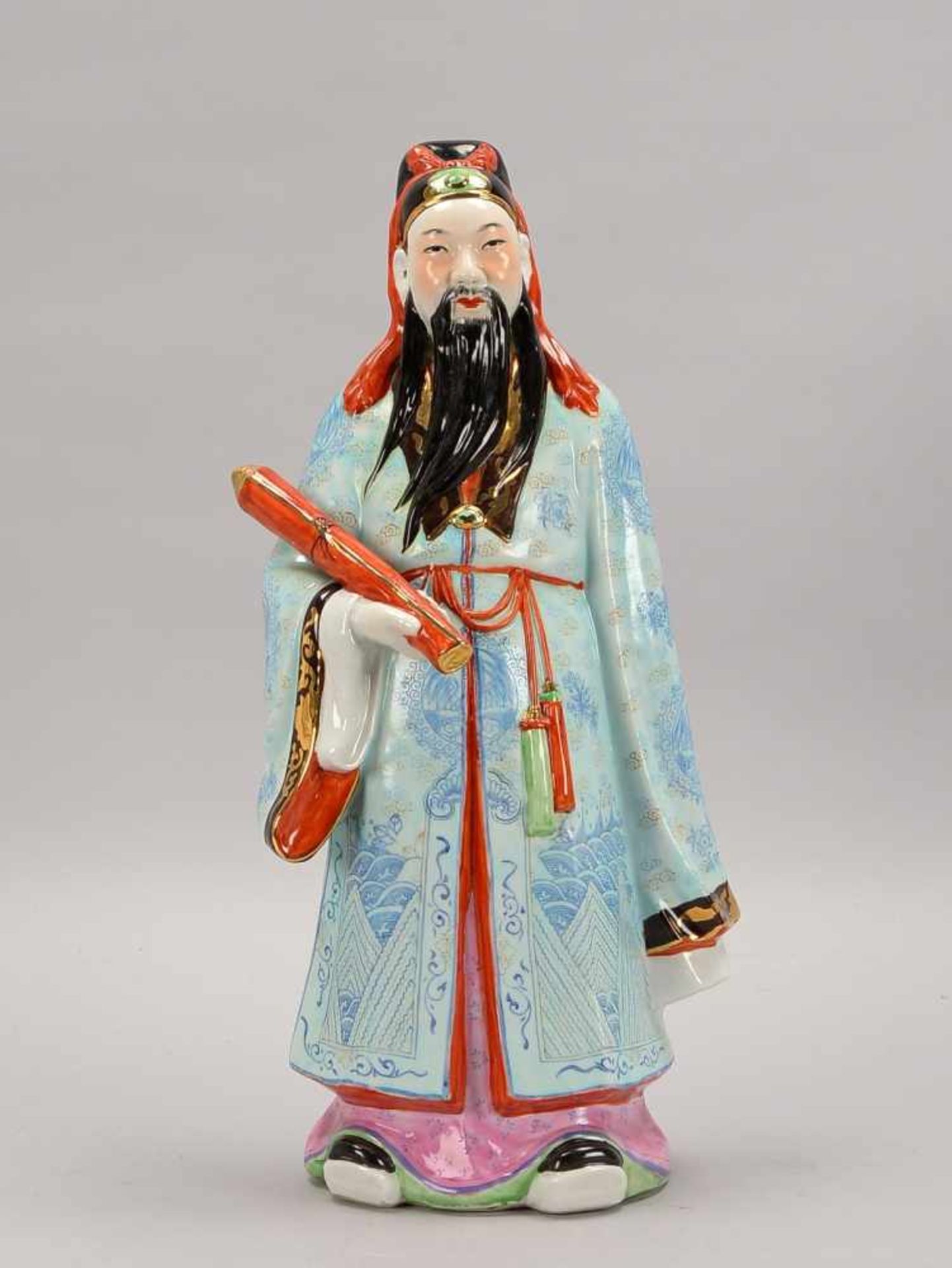 Porzellanfigur, China, 'Chinesischer Weiser' (gute Gesundheit symbolisierend), farbig gefasst,