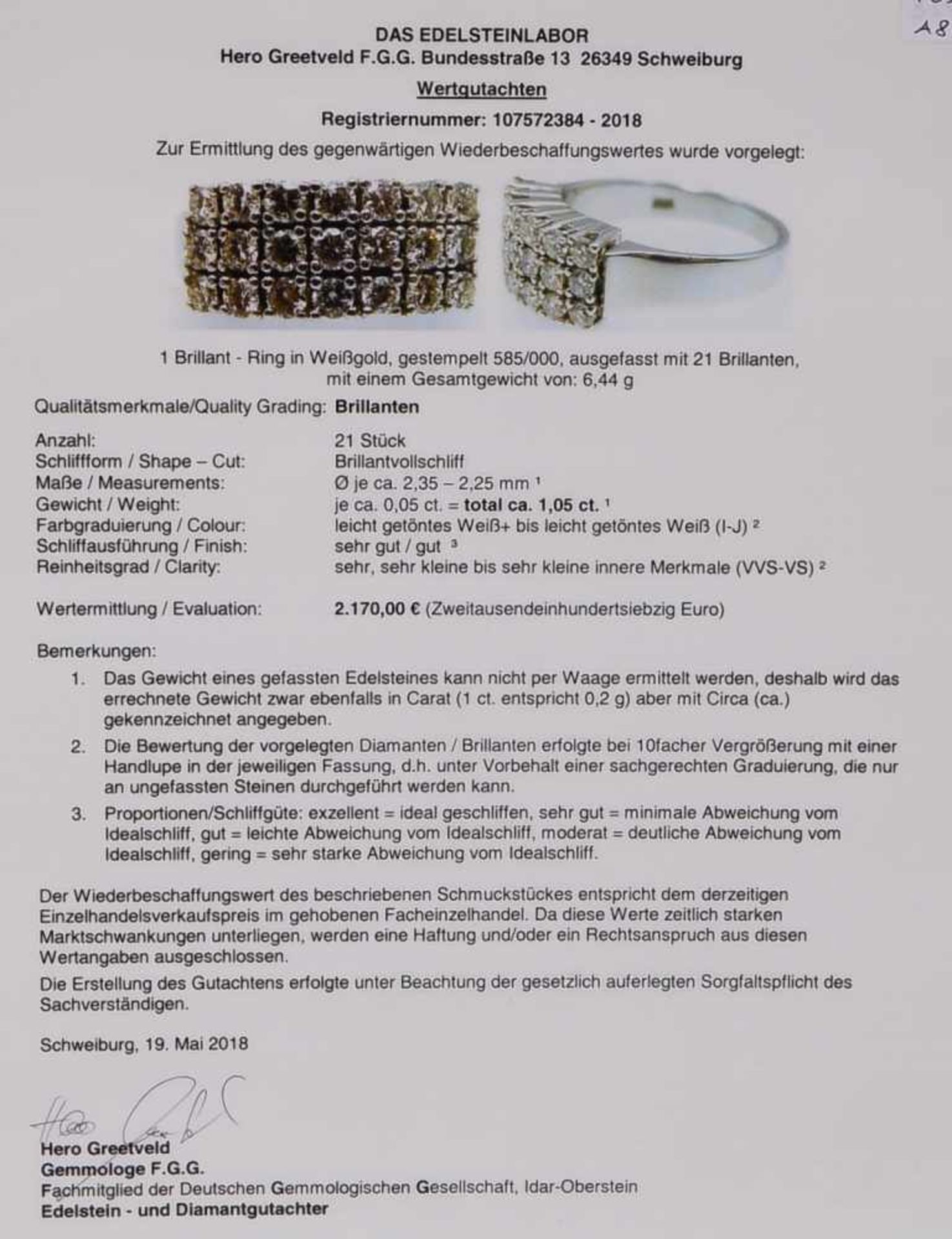 Ring, 585 WG, mit Rubin von 1,25 ct, und 12-fachem Brillantbesatz/zusammen ca. 0,72 ct; RG 58, - Bild 3 aus 3