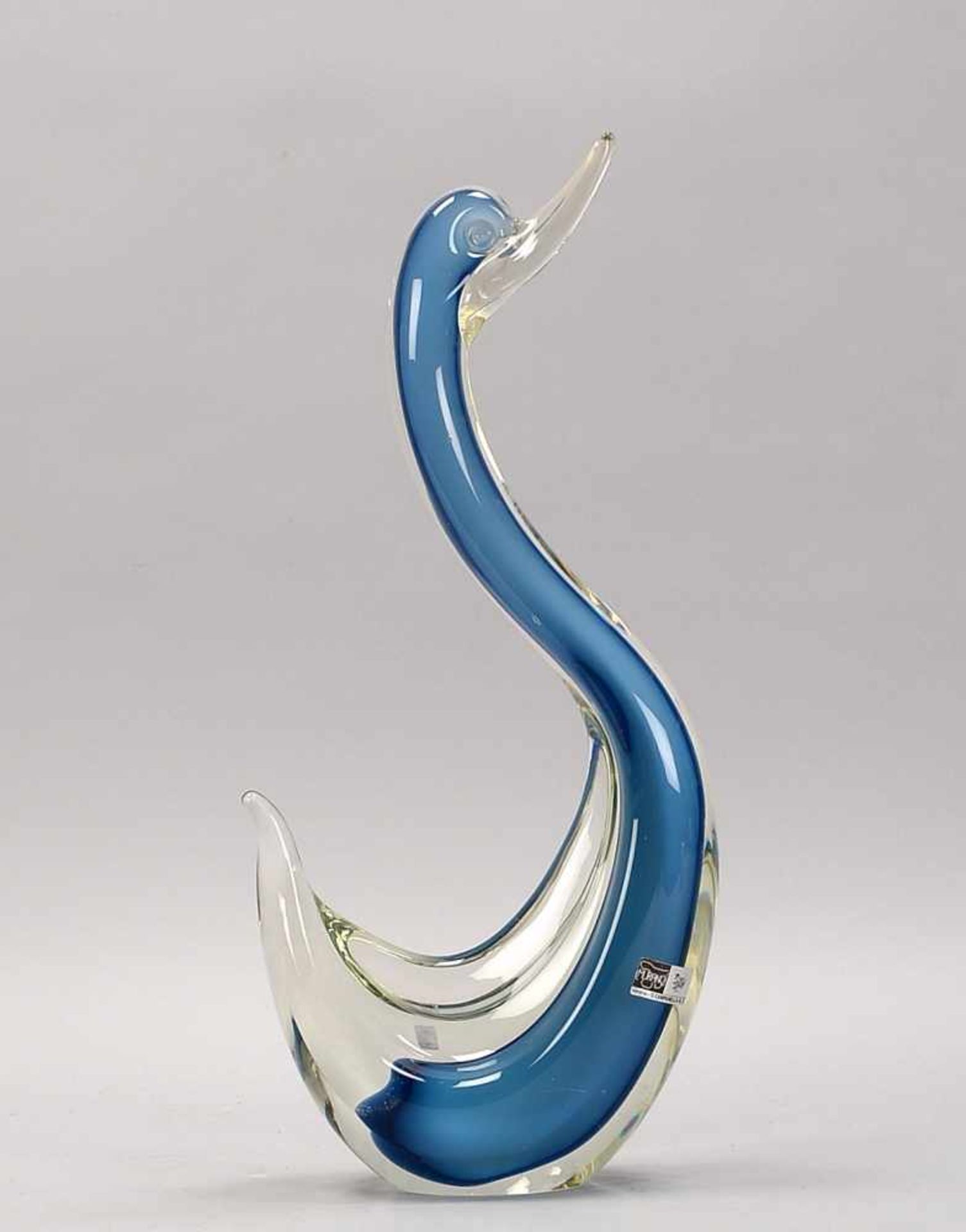 Glasfigur, Murano, 'Schwan', Klarglas mit blauen Einschmelzungen, signiert und etikettiert; Höhe