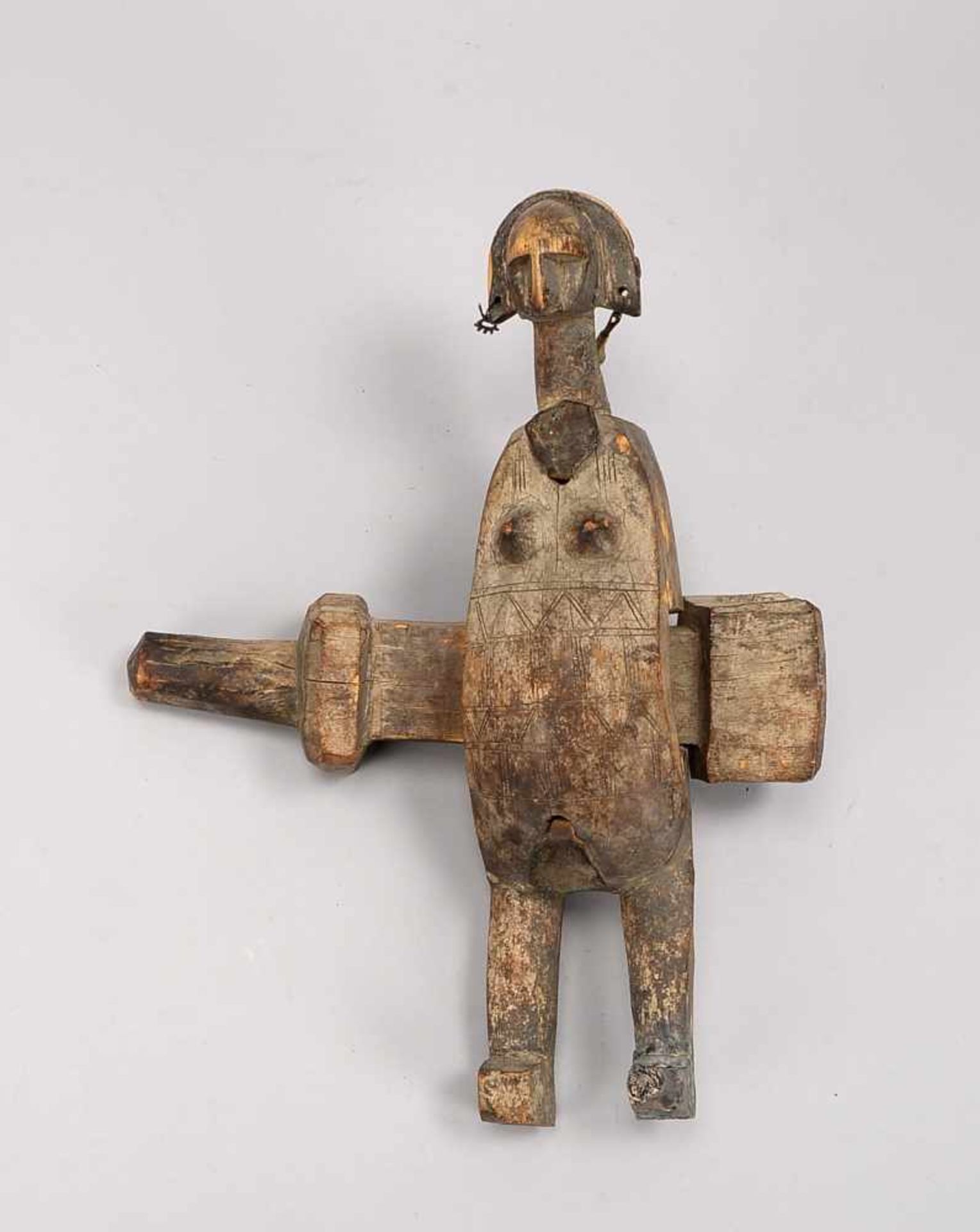 Großes figürliches Türschloss, Afrika/wohl Senufo, 'Afrikanische Frauenfigur', Holz und Metall,