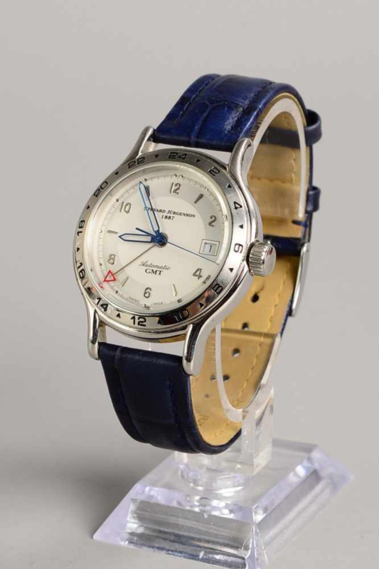 Herren-Armbanduhr, Stovard Jürgenson, Automatic, läuft; an blauem Leder-Armband, im original Kasten - Bild 2 aus 2