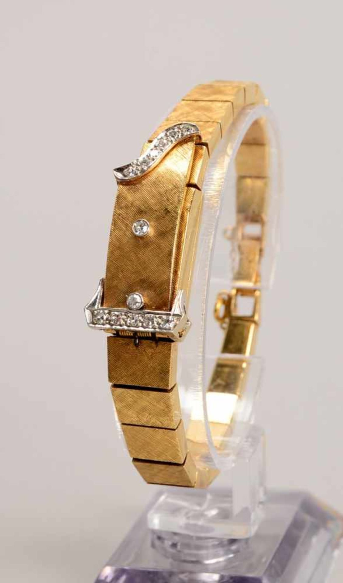 Damen-Armbanduhr, Moviga (auch als Armband tragbar), 14 kt GG/WG, mit Brillantbesatz, mit