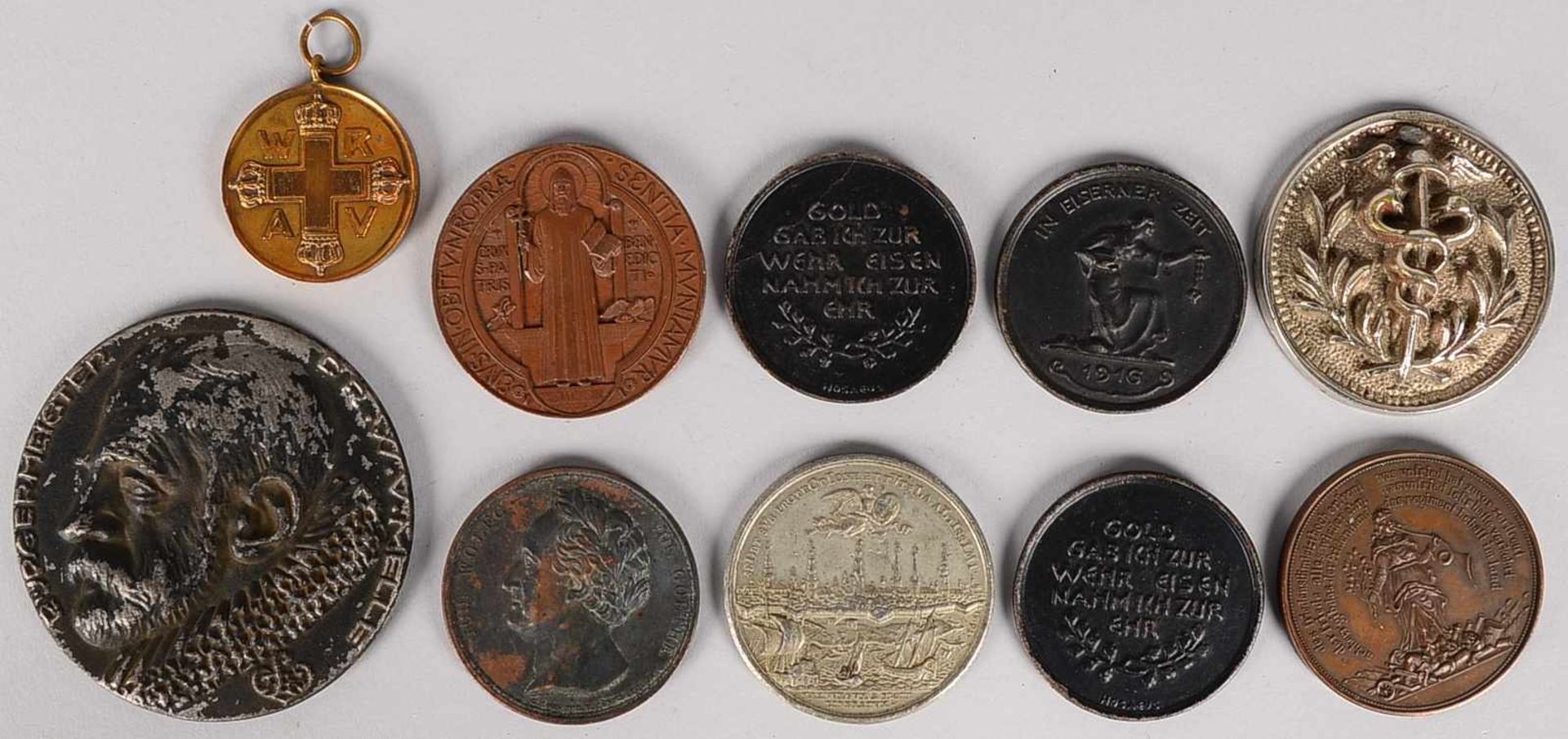 Medaillen-Lot, antik, aus Sammlung, 10 Stück, darunter: 'Goethe', 'Äskulapstab', 'Bürgermeister