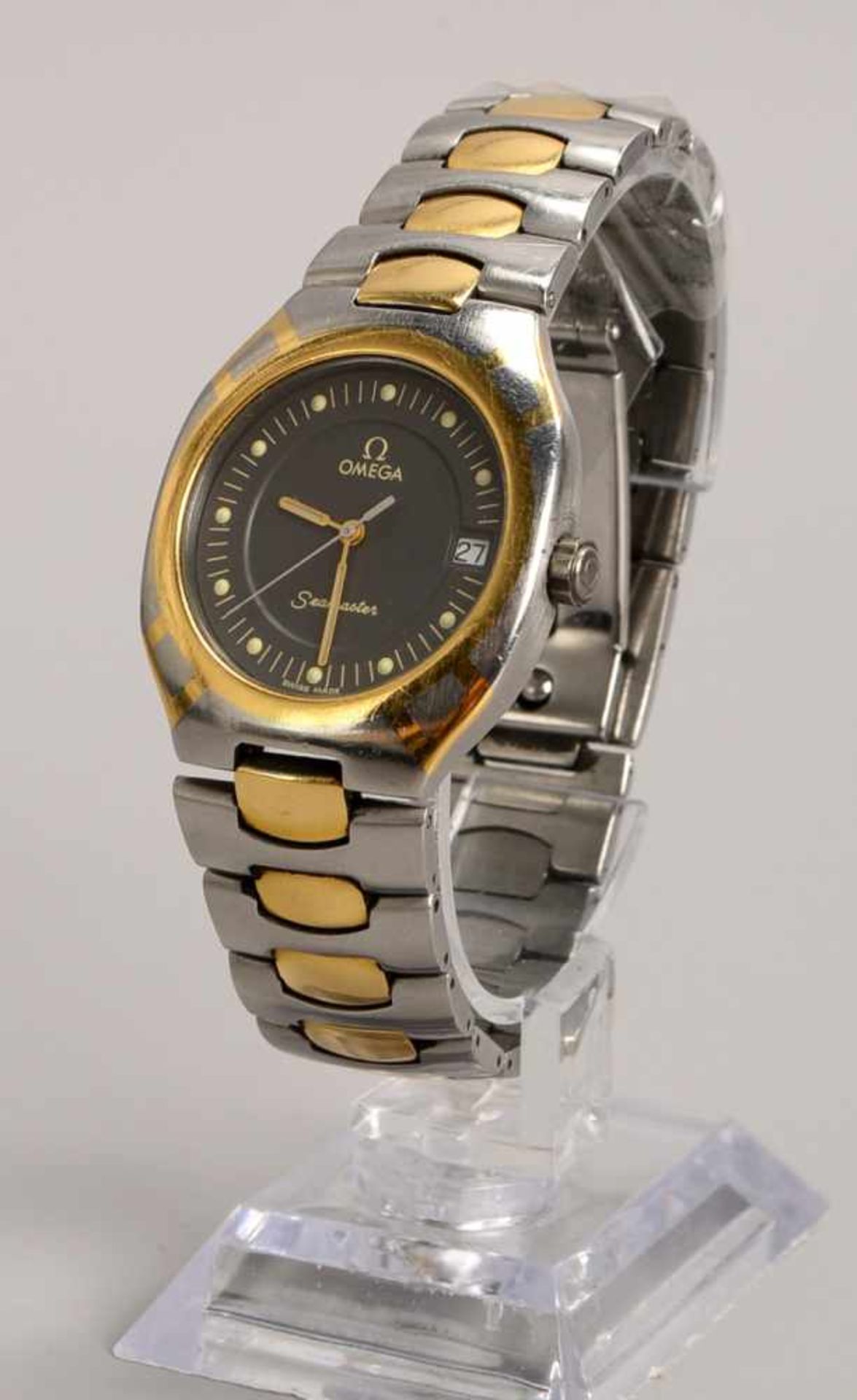 Herren-Armbanduhr, Omega 'Seamaster', Stahl-Armband mit 750 Gold-Auflage, mit Datumsanzeige, im - Bild 2 aus 2