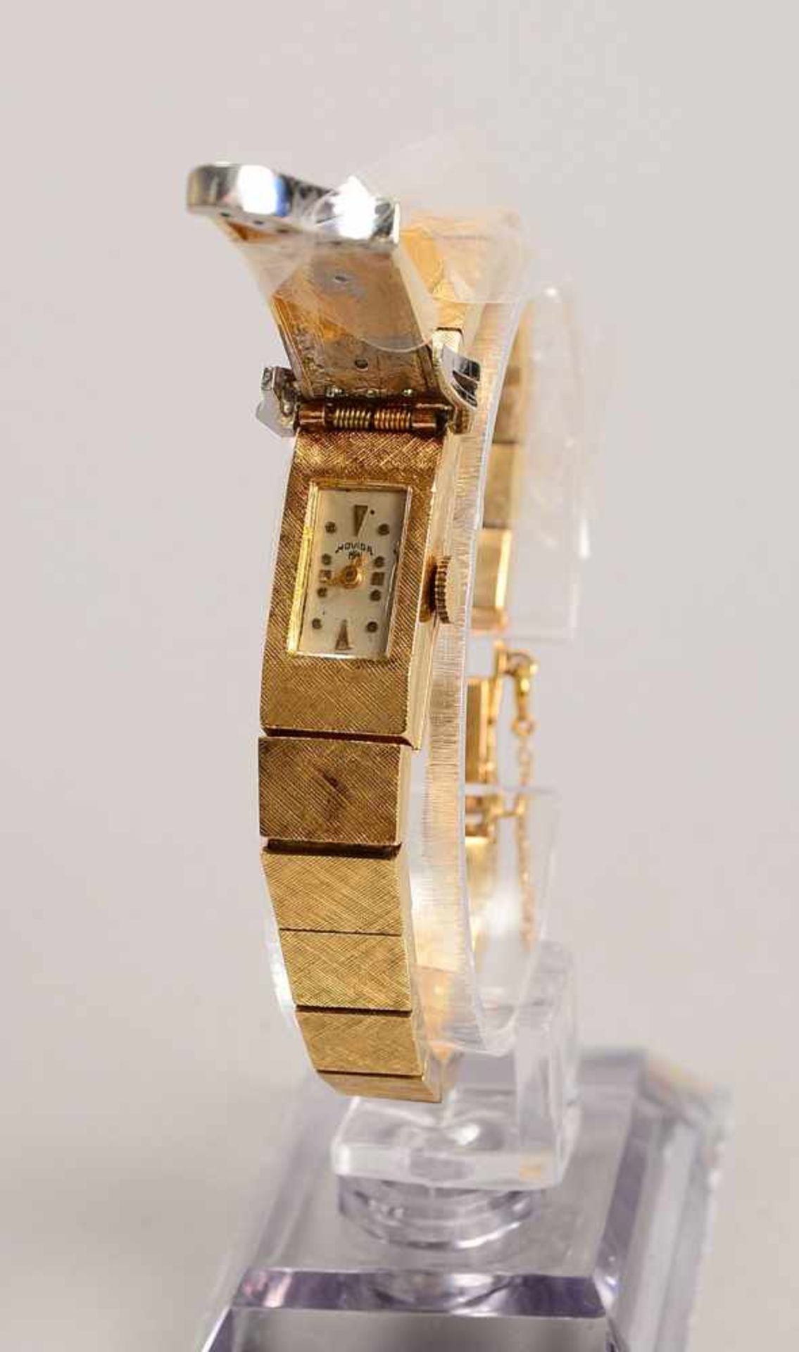 Damen-Armbanduhr, Moviga (auch als Armband tragbar), 14 kt GG/WG, mit Brillantbesatz, mit - Bild 3 aus 3
