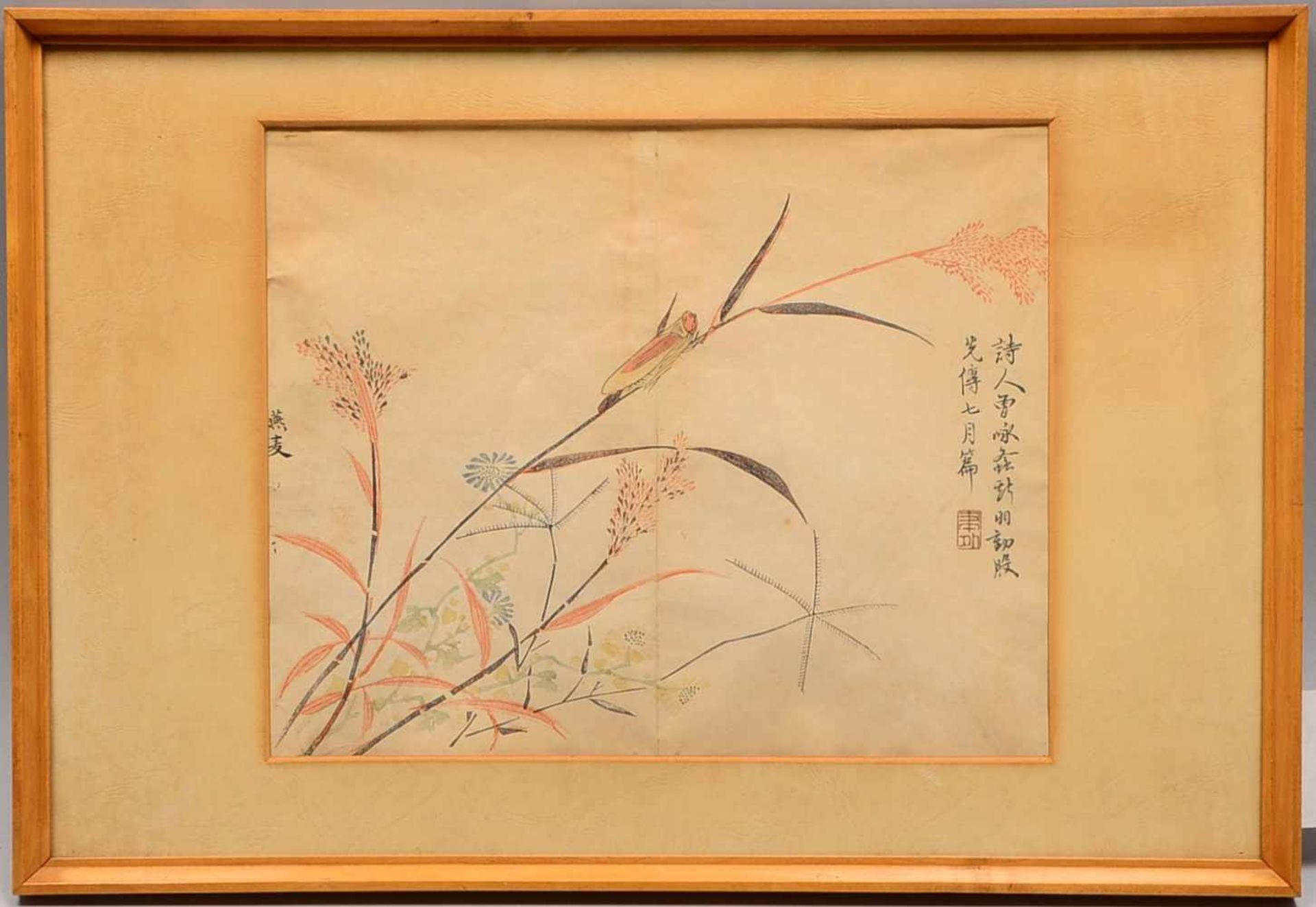 Utamaro, Kitagawa (1753 - 1806, Japan), 'Zikade auf Halm', Holzschnitt, signiert, unter Passepartout