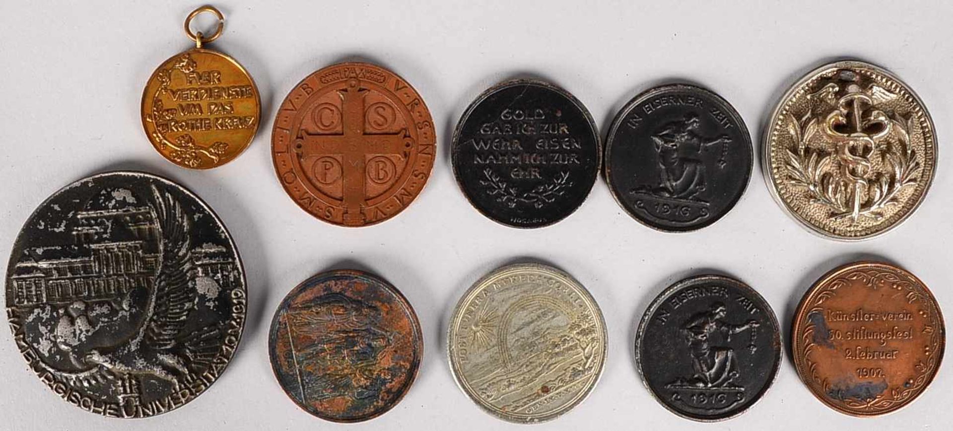 Medaillen-Lot, antik, aus Sammlung, 10 Stück, darunter: 'Goethe', 'Äskulapstab', 'Bürgermeister - Bild 2 aus 2