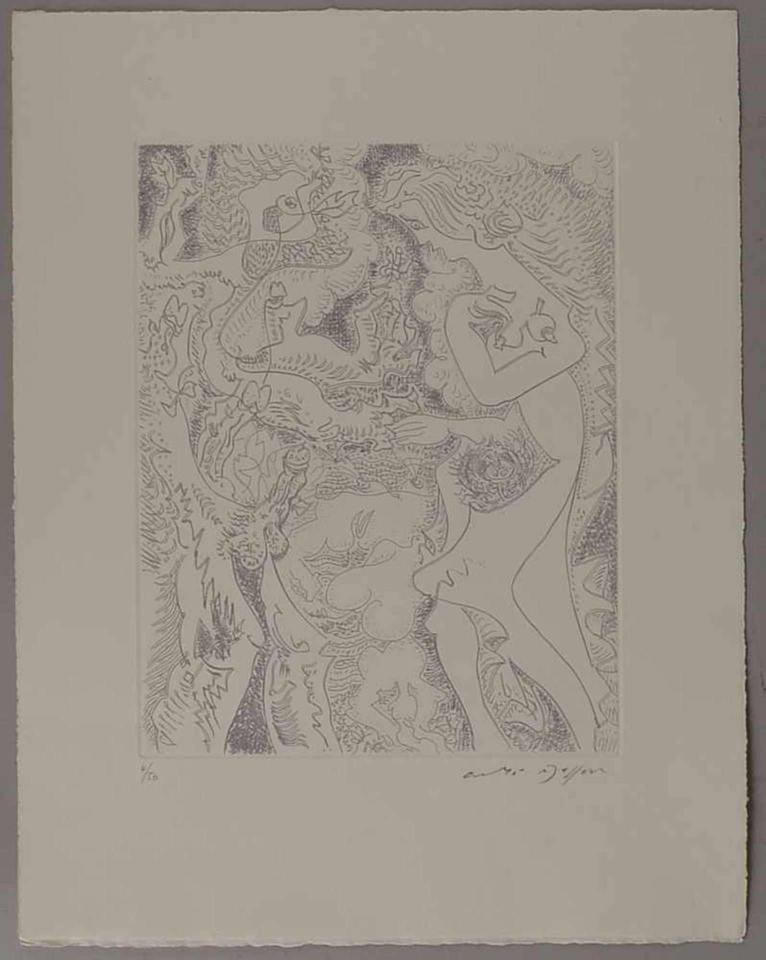 Masson, André (1896 Balagny-sur-Thérain - 1987 Paris), 'Mythologische Komposition', Kaltnadel-