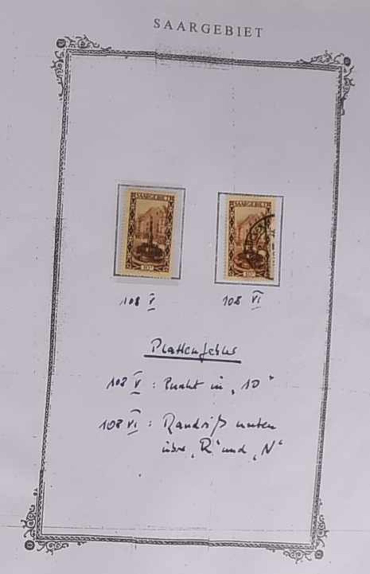 Briefmarken: 'Saargebiet', 1920 - 1929, und 'Saarland', 1948 - 1956 (eine vom Sammler selbst