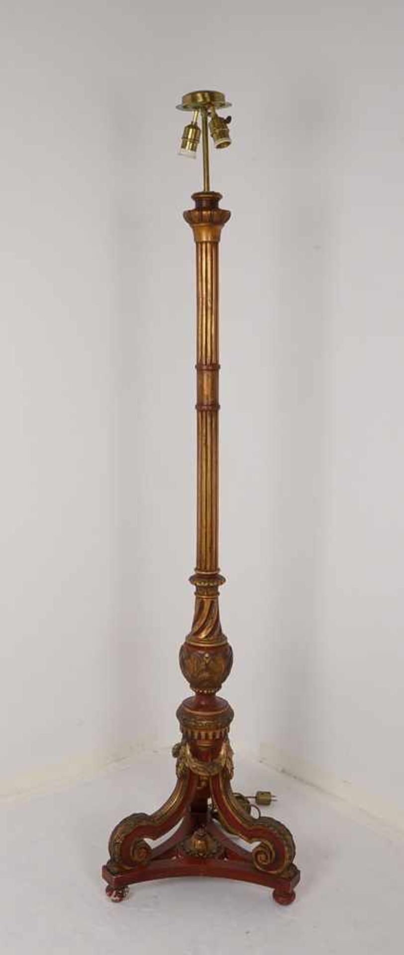 Stehleuchte, Empire-Stil, 2-flammig, Holz gefasst - ohne Schirm; Höhe 180 cm