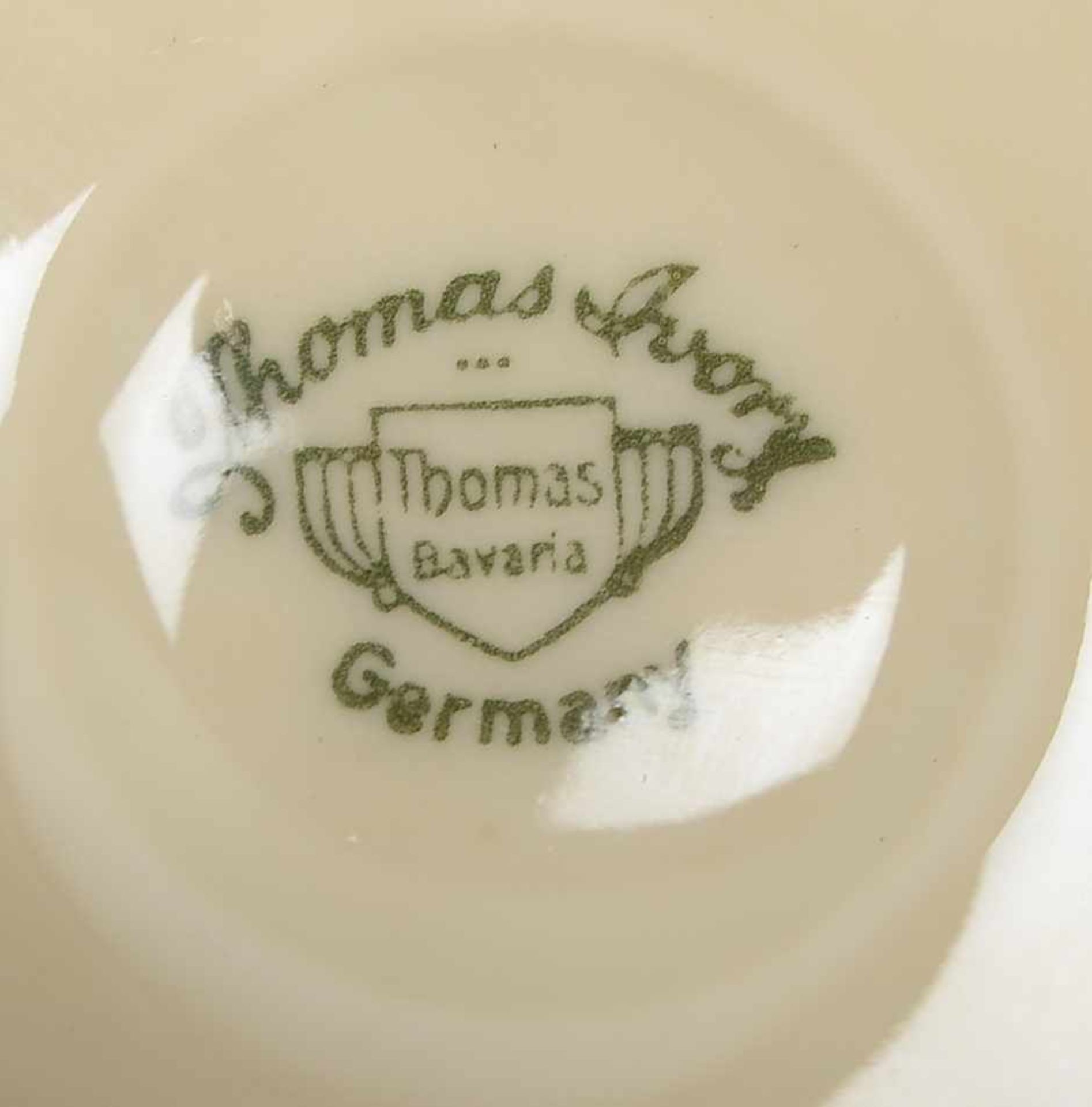 Thomas Porzellan, große Tischvase, alt, türkisgrüner Grund, mit schwerem Silver Overlay; Höhe 29 cm - Bild 2 aus 2