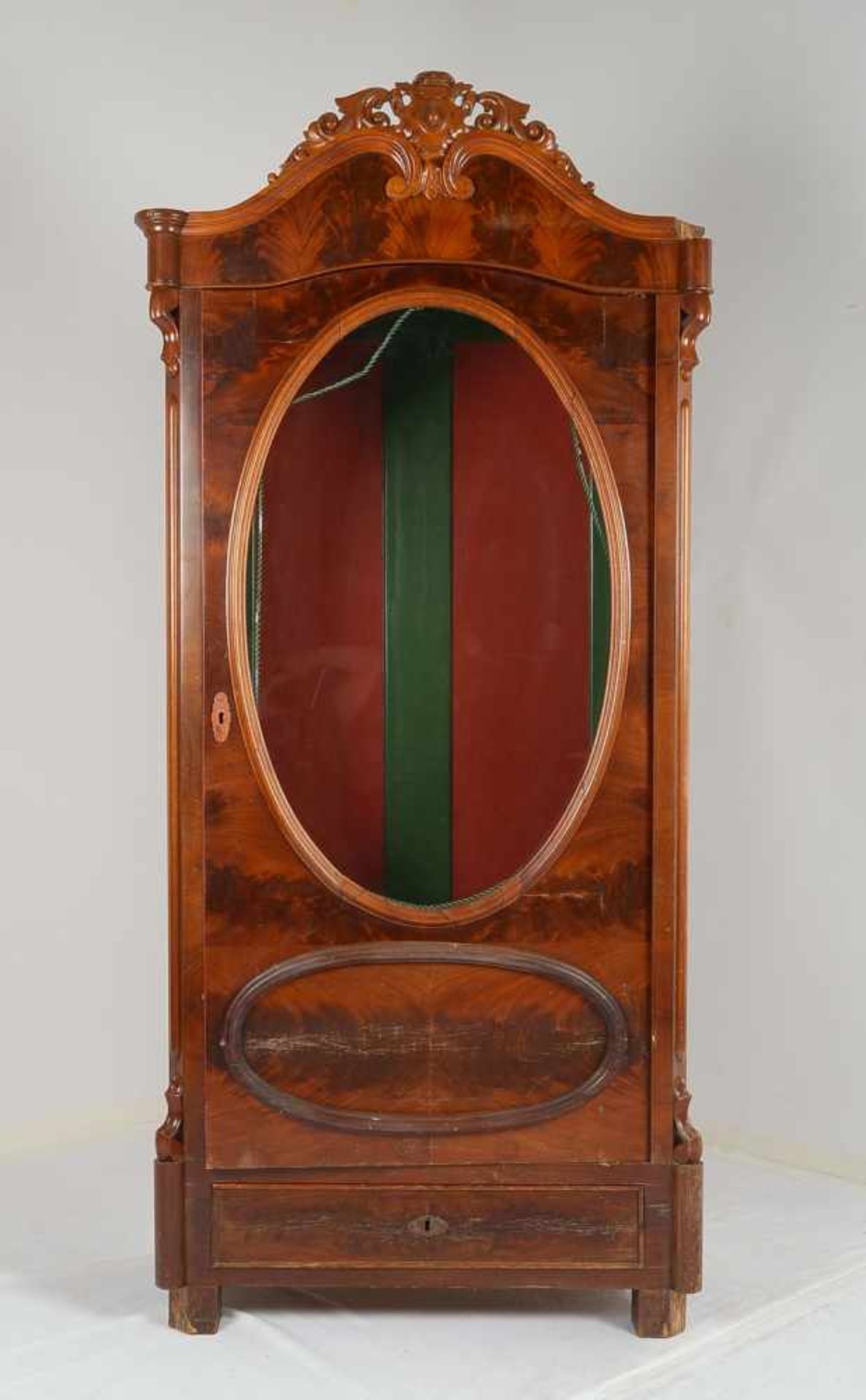 Vitrinenschrank, Louis Philippe, Mahagoni, hochrechteckiger Korpus/1-türig, Tür mit ovaler