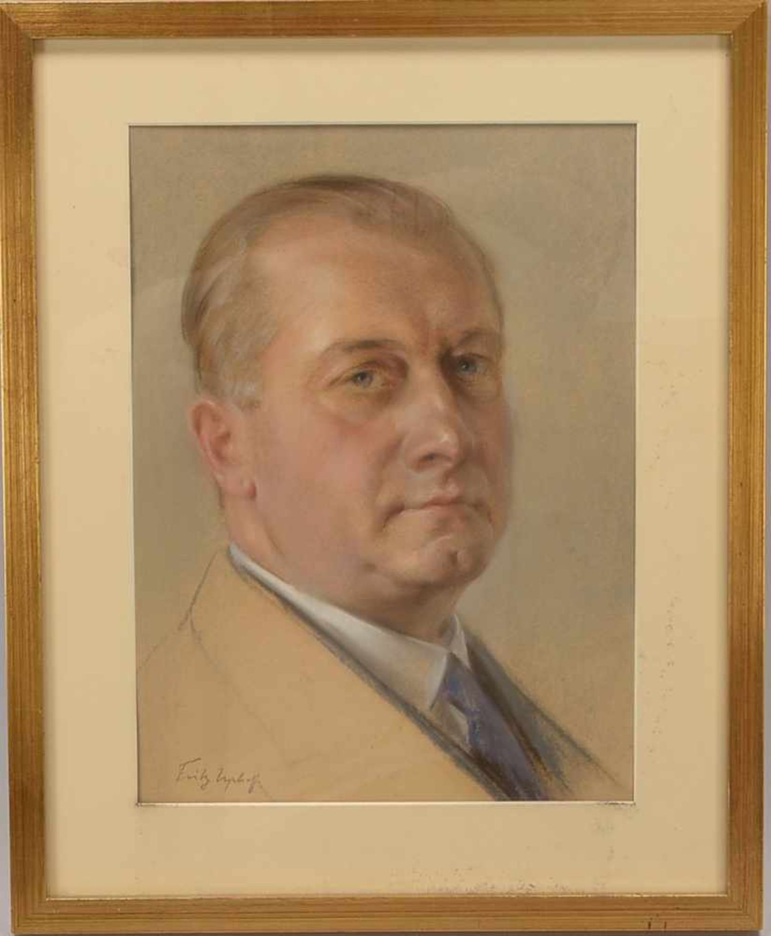 Uphoff, Fritz (1890 Witten - 1966 Worpswede), 'Herrenportrait', Pastell, unter Passepartout hinter
