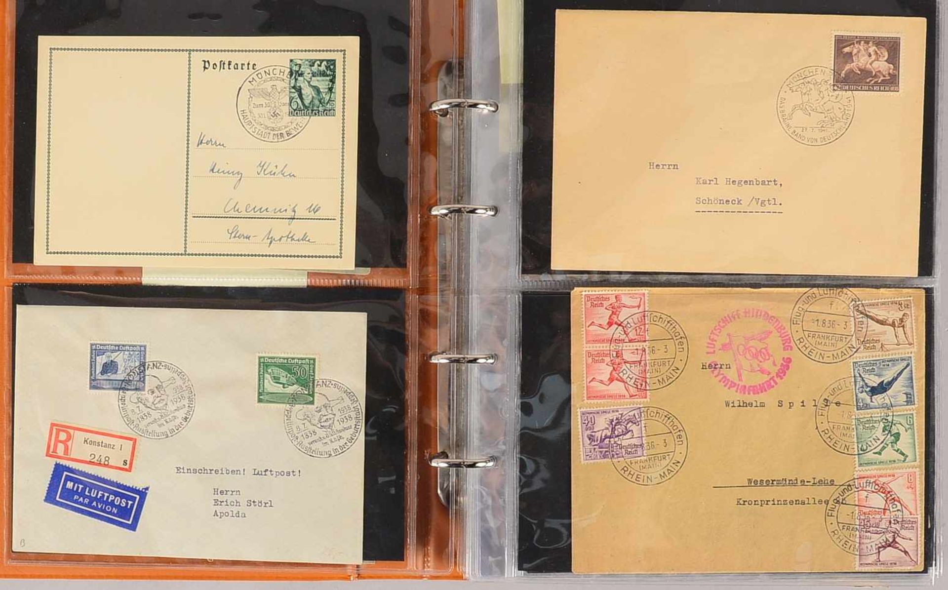Briefmarken: Album 'III. Reich', mit interessanten Briefen und Ganzsachen, ca. 80 Stück