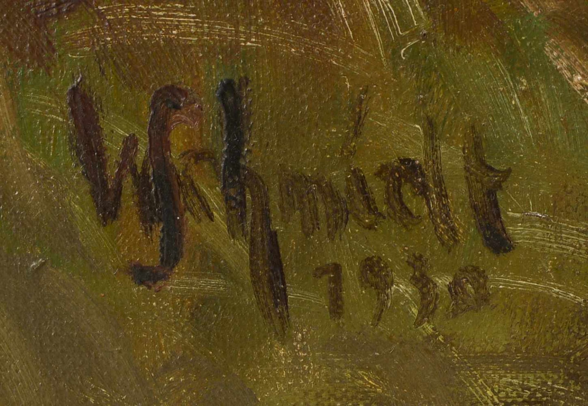 Schmidt, W., 'Weidende Pferde', Öl/Lw, unten links signiert und datiert '1930'; Bildmaße 50,5 x 60,5 - Bild 2 aus 2
