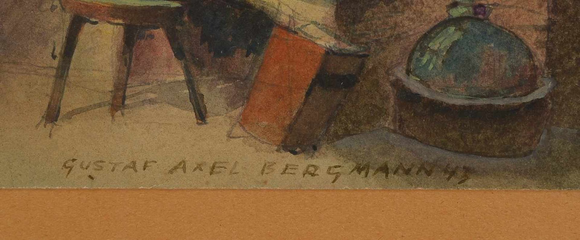 Bergmann, Gustaf Axel, 'Alchimistenstube', Aquarell und Pastell, unten rechts signiert und - Bild 2 aus 2
