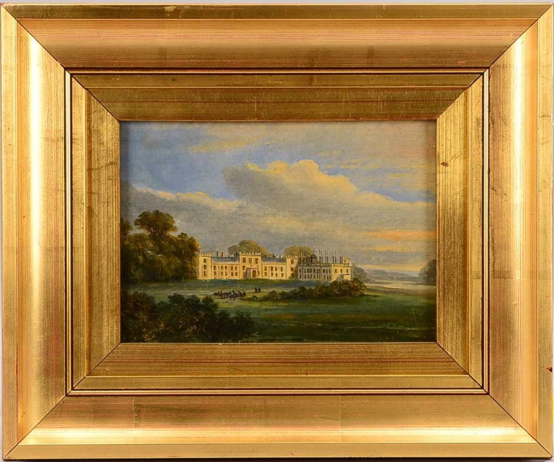 Gemälde, 'Schlosspark', Öl/Lw, unsigniert, verso bezeichnet ('Duke of Portland's Seat, Welbeck