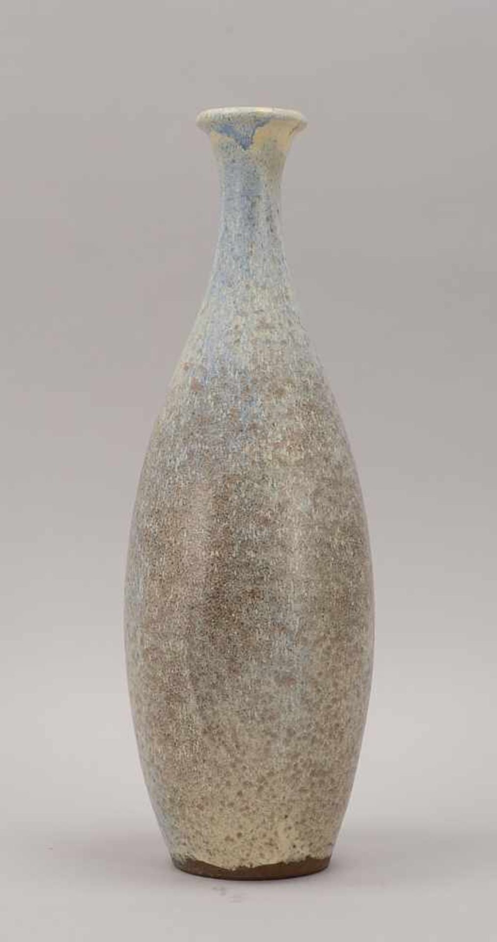 Otto Meier, Künstler-Keramik, Vase, ovoide Form, lebendige Glasur in Blautönen/Sandtönen, mit